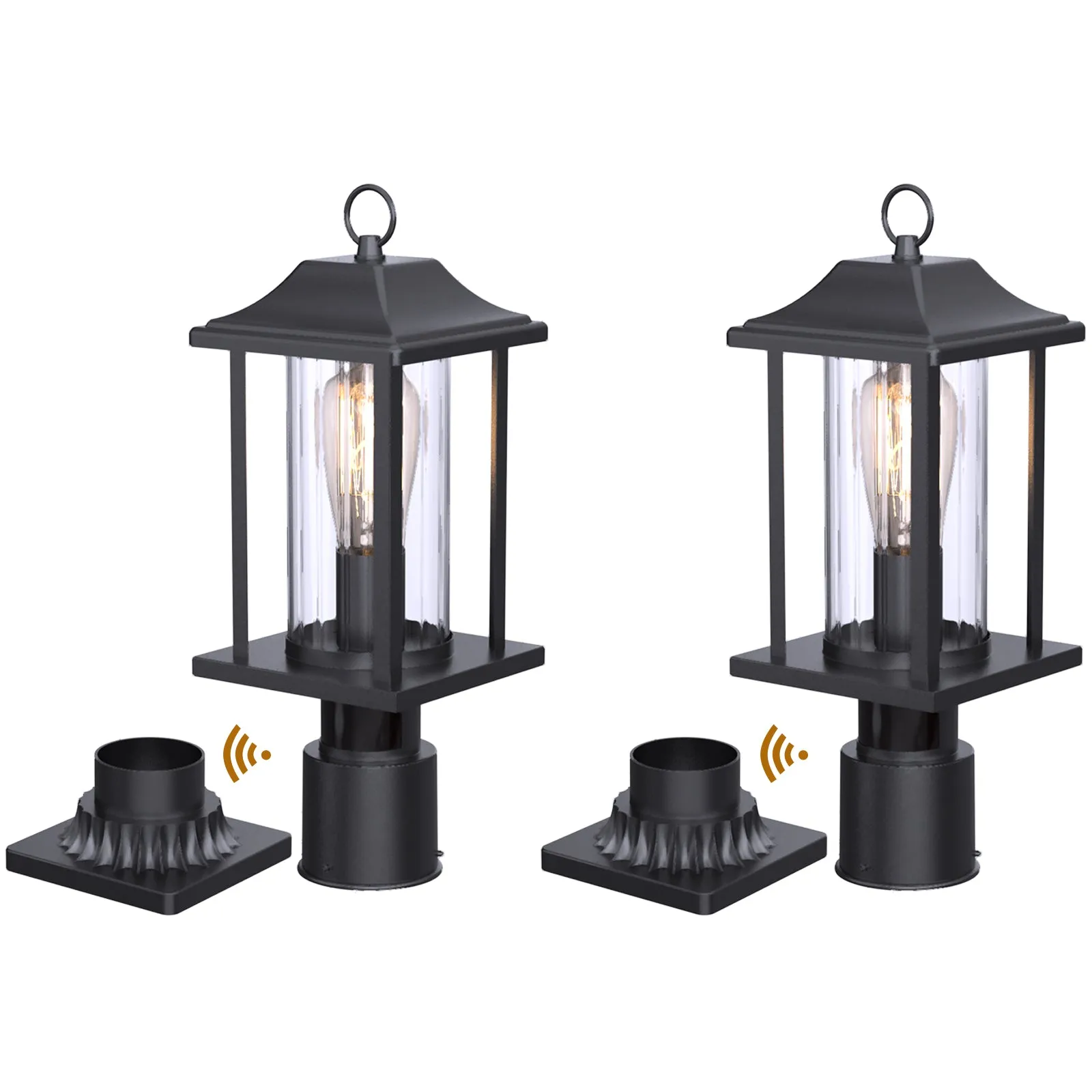 JULIA Outdoor Post Lights with Motion Sensor Dusk to Dawn with Pier Mount Base Matt Black E27