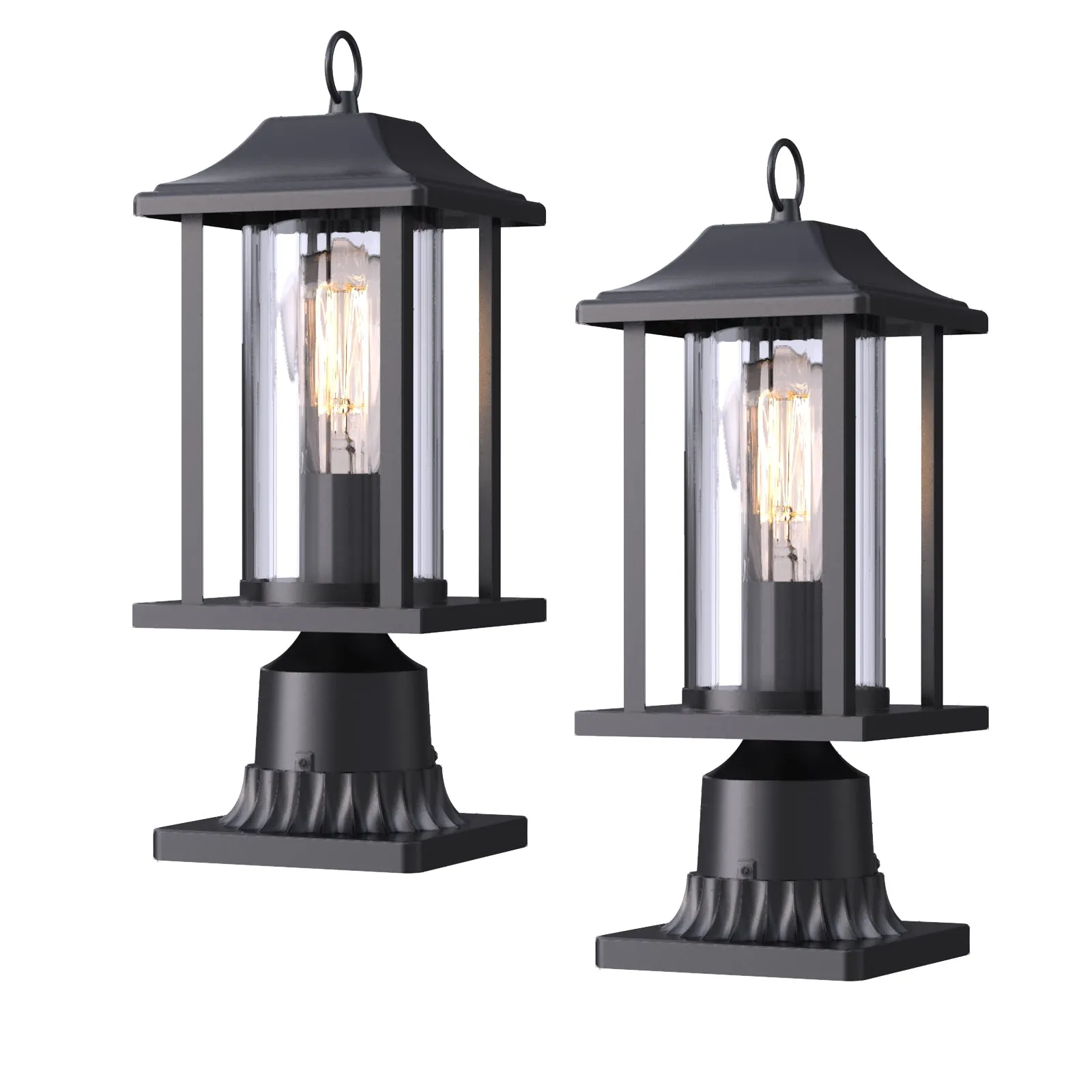 JULIA Outdoor Post Lights with Motion Sensor Dusk to Dawn with Pier Mount Base Matt Black E27