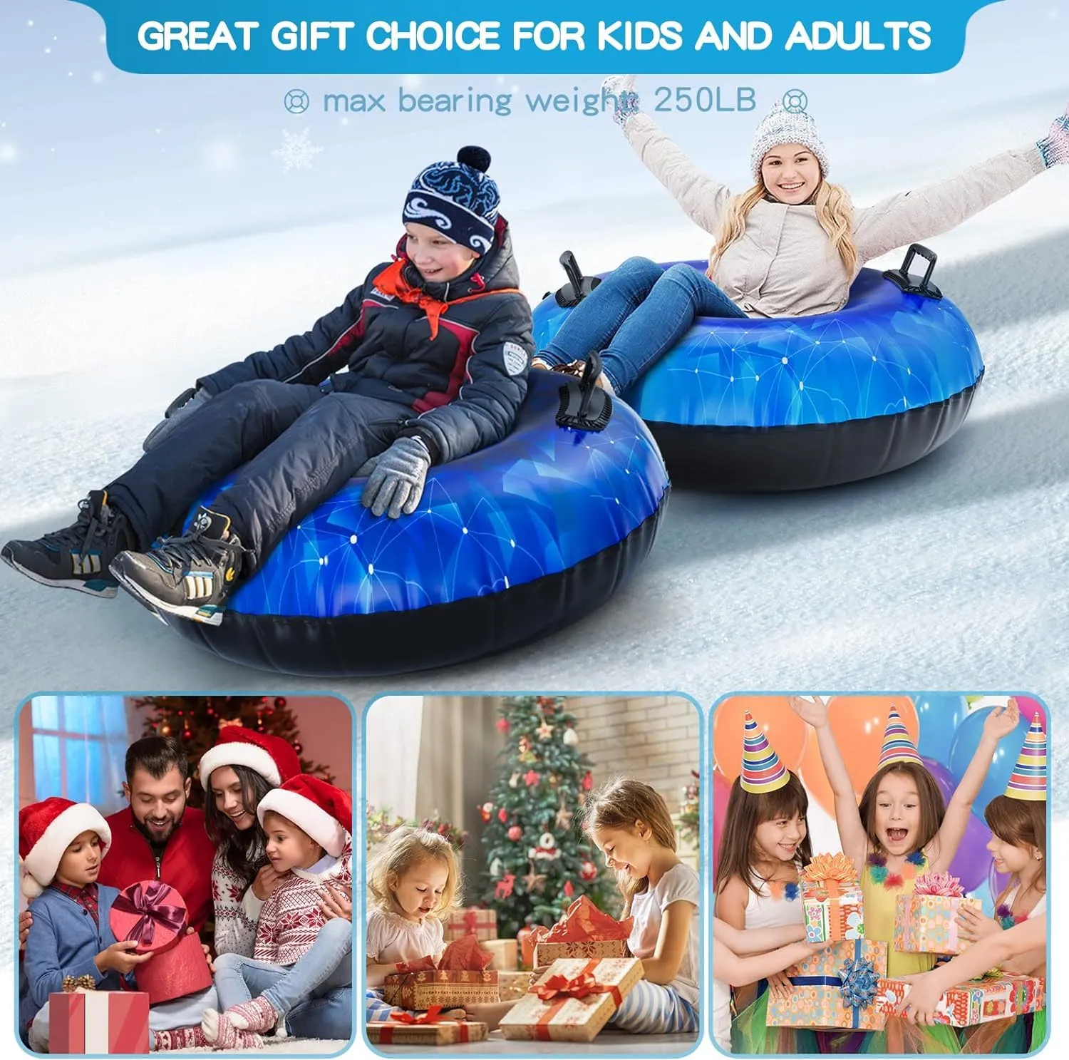 KEUCL Snow Tube, 40" 2Pack Snow Tubes, Inflatable Snow Sled for Kids and Adults, Thickened Heavy Duty Hard Bottom Snow Sleds with Handles, Winter Outdoor Sports Toys for Boys Girls Family Activities