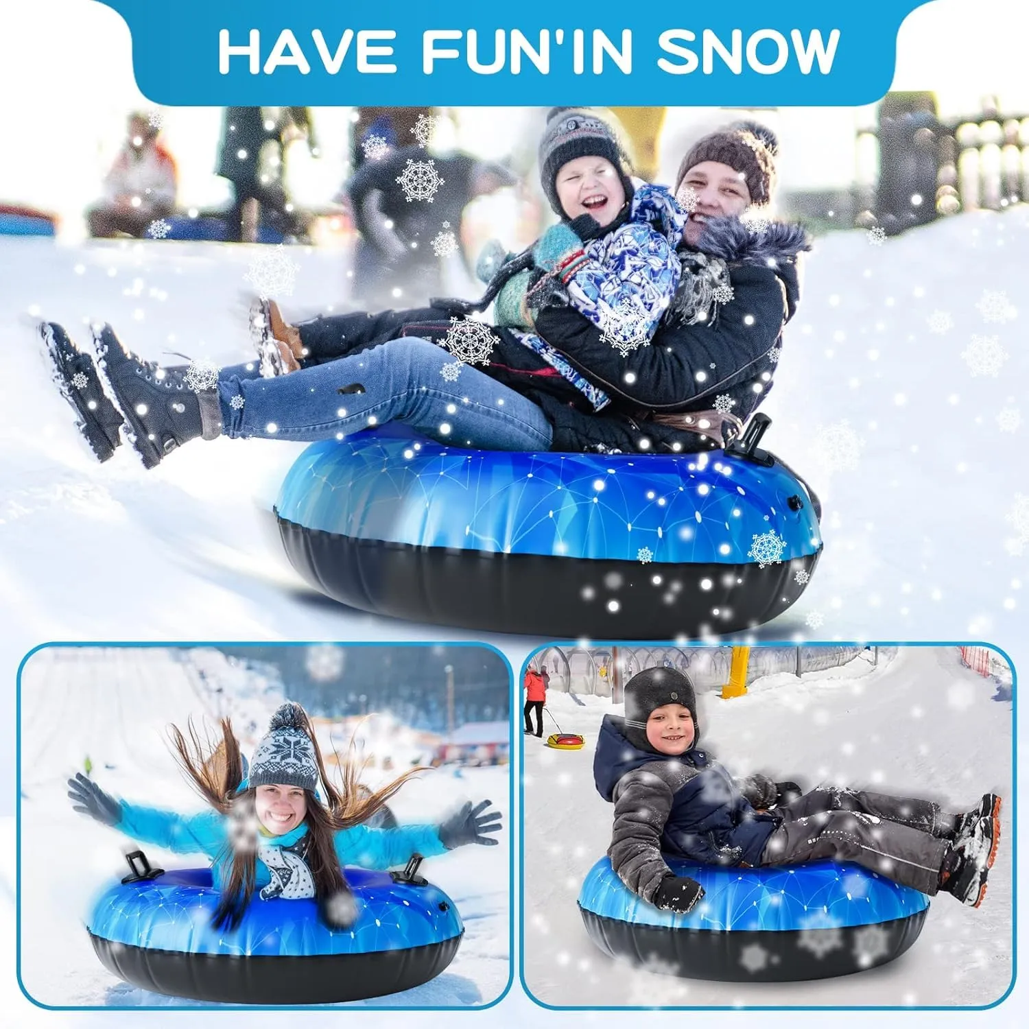 KEUCL Snow Tube, 40" 2Pack Snow Tubes, Inflatable Snow Sled for Kids and Adults, Thickened Heavy Duty Hard Bottom Snow Sleds with Handles, Winter Outdoor Sports Toys for Boys Girls Family Activities