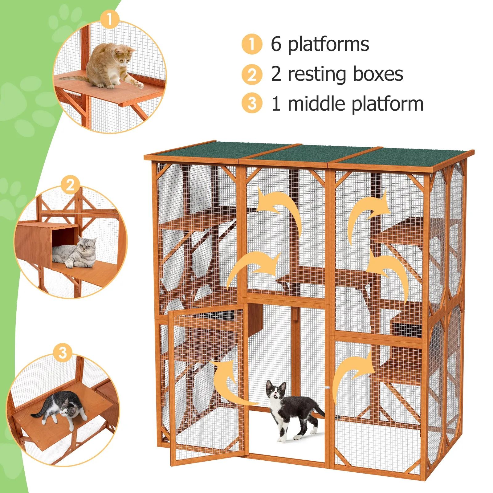 Large Outdoor Cat House Catio with Weather-Resistant Roof - 71"x35"x71"