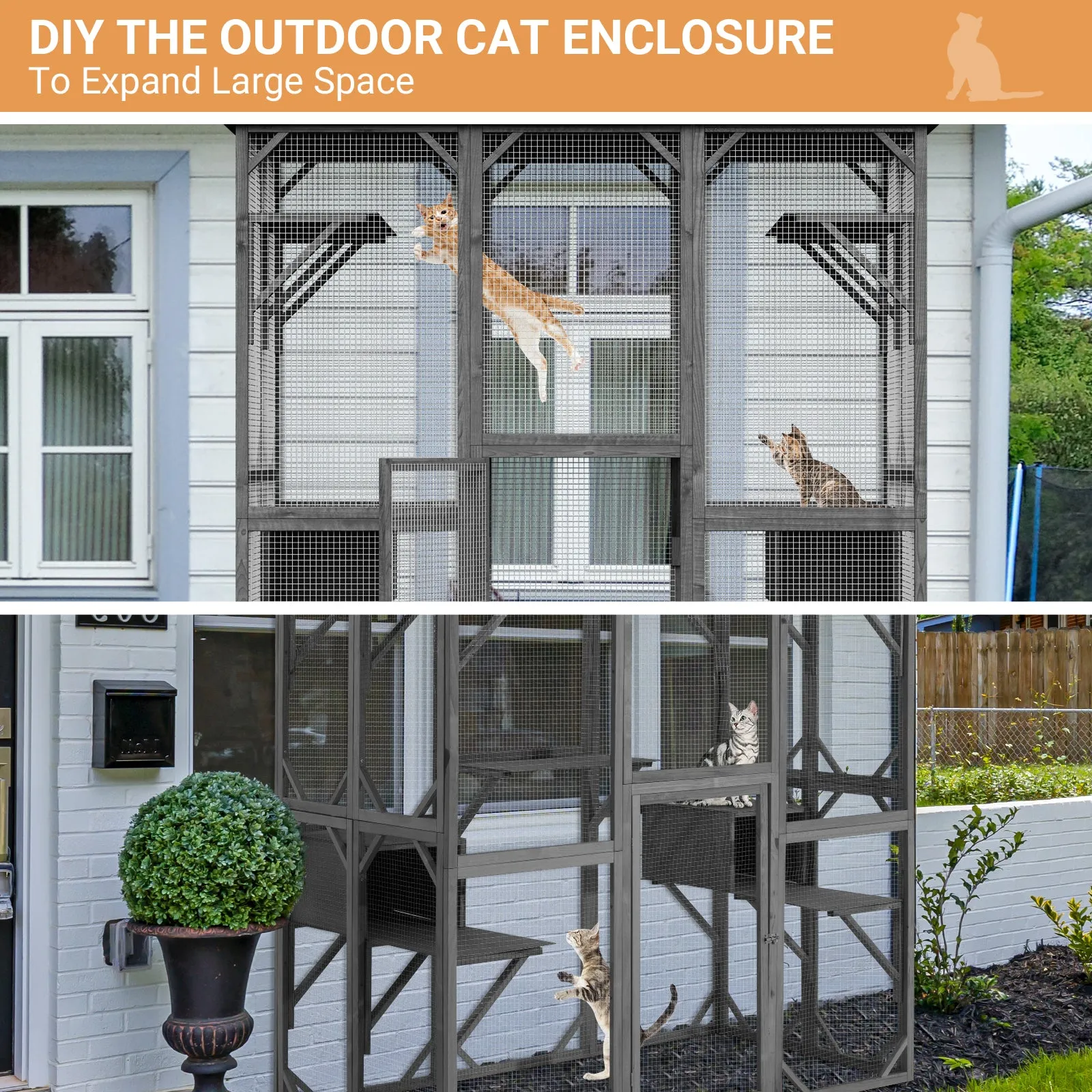 Large Outdoor Cat House Catio with Weather-Resistant Roof - 71"x35"x71"