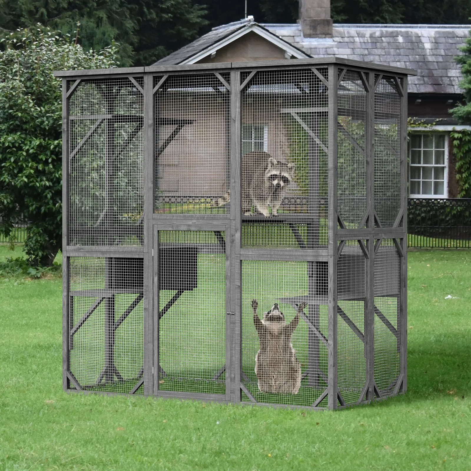 Large Outdoor Cat House Catio with Weather-Resistant Roof - 71"x35"x71"