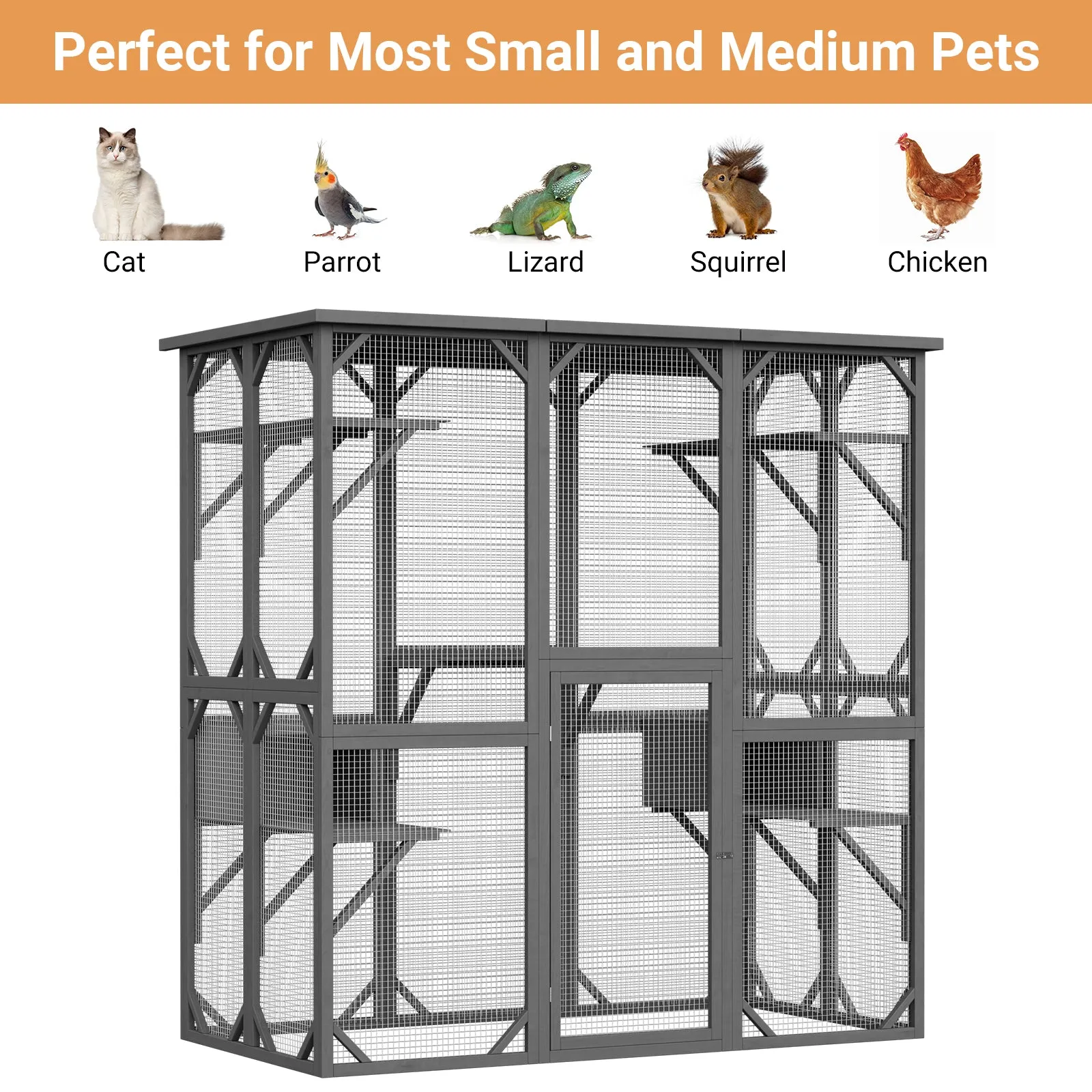 Large Outdoor Cat House Catio with Weather-Resistant Roof - 71"x35"x71"