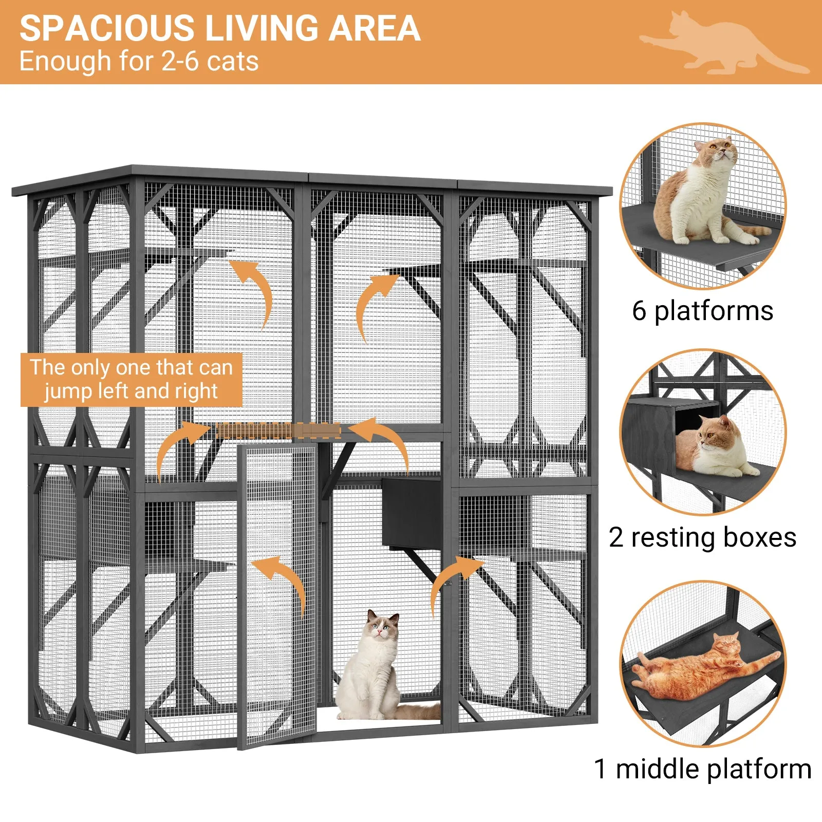 Large Outdoor Cat House Catio with Weather-Resistant Roof - 71"x35"x71"