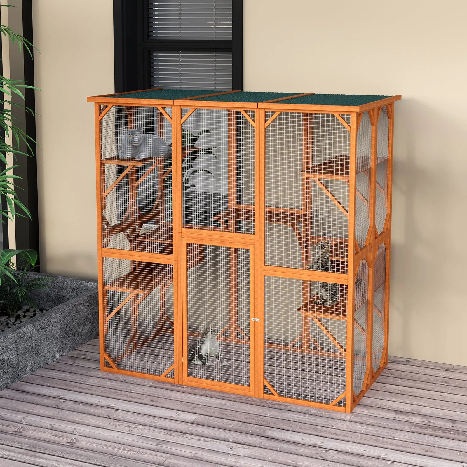 Large Outdoor Cat House Catio with Weather-Resistant Roof - 71"x35"x71"