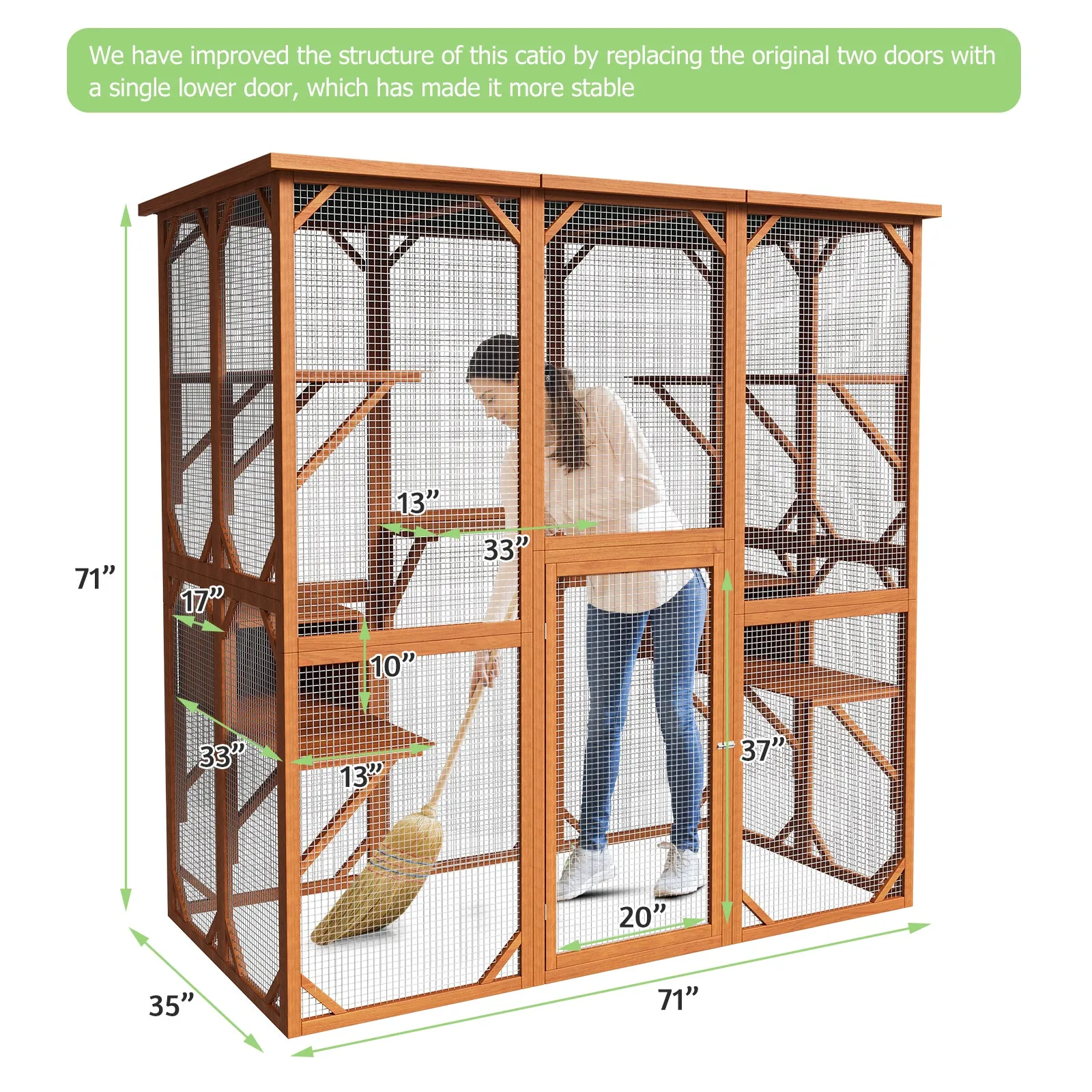 Large Outdoor Cat House Catio with Weather-Resistant Roof - 71"x35"x71"