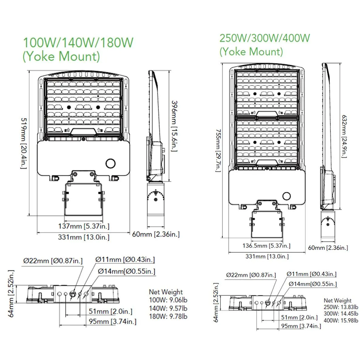 LED Pole Light, 60-140W, 30K/40K/50K, 23000 Lumens, 347-480V, Type III