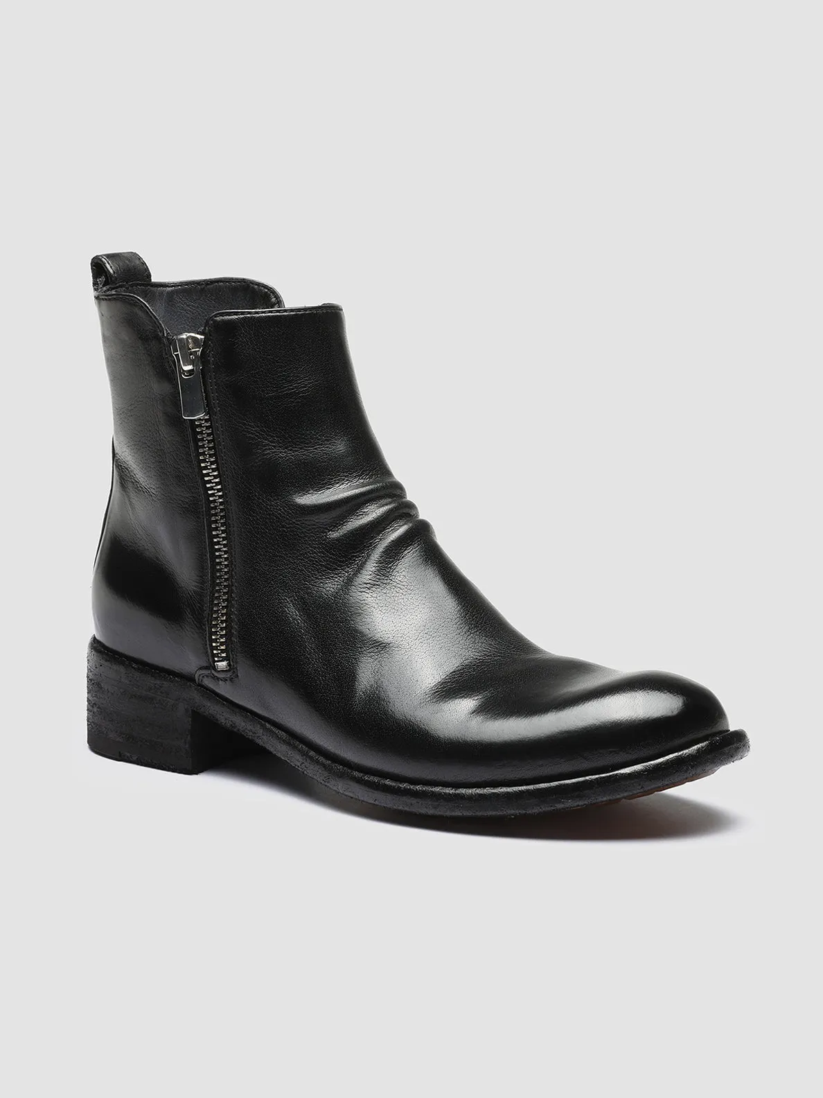 LISON 040 - Black Zipped Leather Ankle Boots