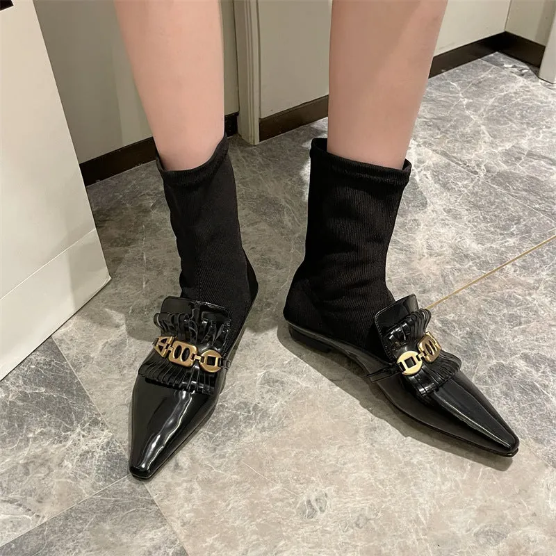 Martin Boots Flat Patent Leather Wool Socks And Ankle Boots | Brodtica.com