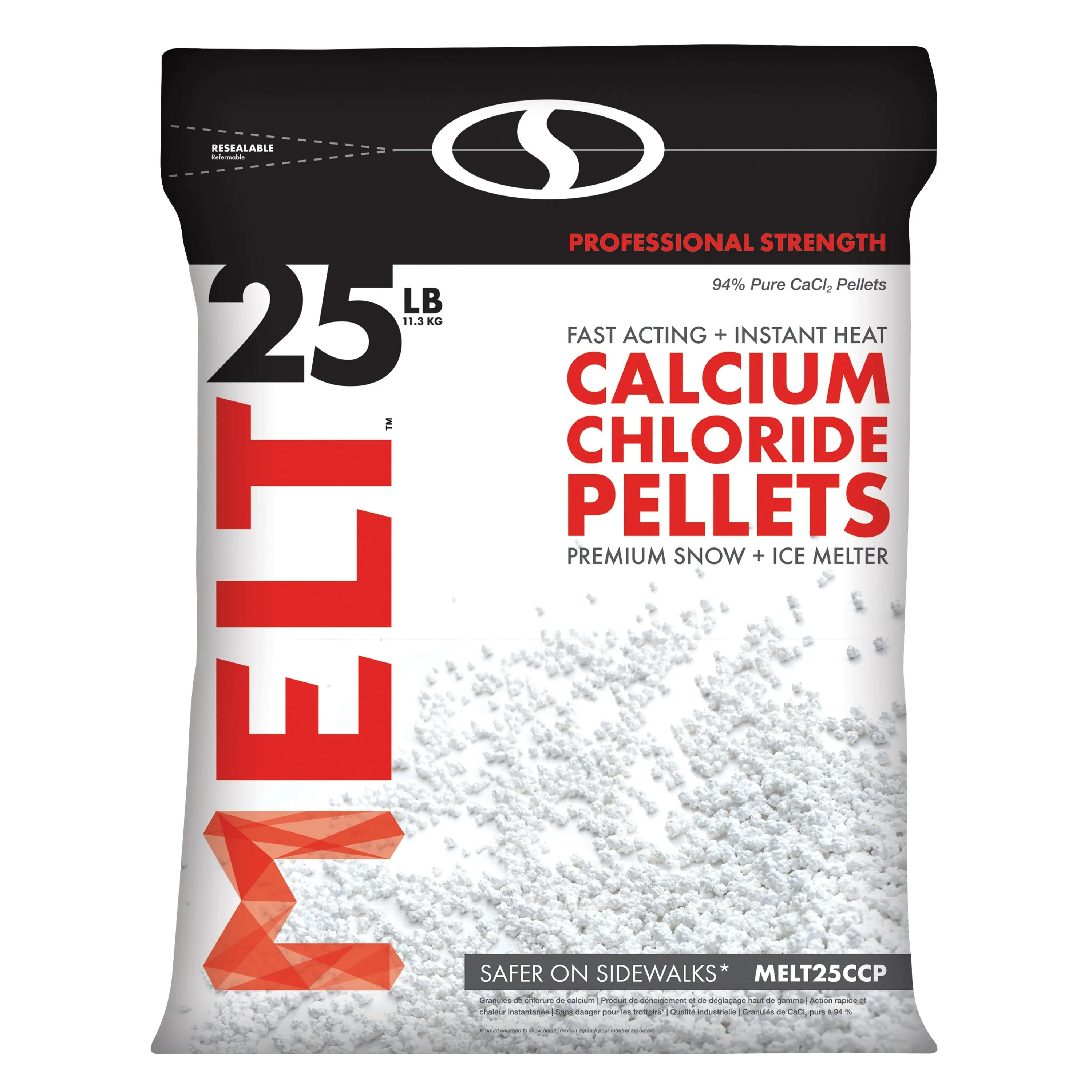 MELT 25 Lb. Resealable Bag Calcium Chloride Pellets Professional Strength Ice Melter