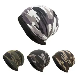 Men Women Winter Warm Cotton Baggy Beanie Hat Camouflage Print Thick Faux Fleece Lining Cold Weather Snow Ski Skull Cap