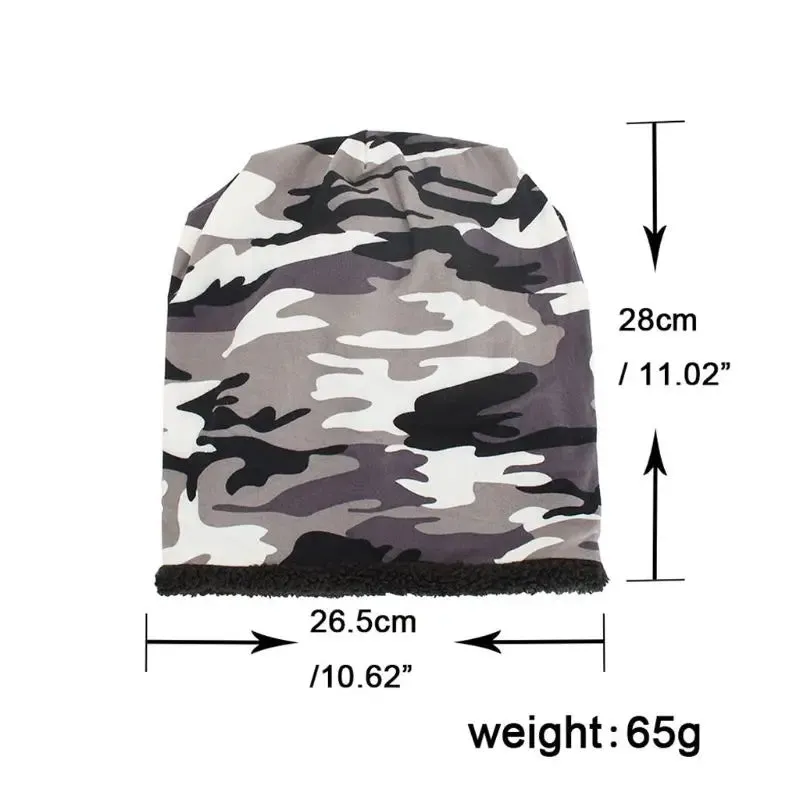 Men Women Winter Warm Cotton Baggy Beanie Hat Camouflage Print Thick Faux Fleece Lining Cold Weather Snow Ski Skull Cap