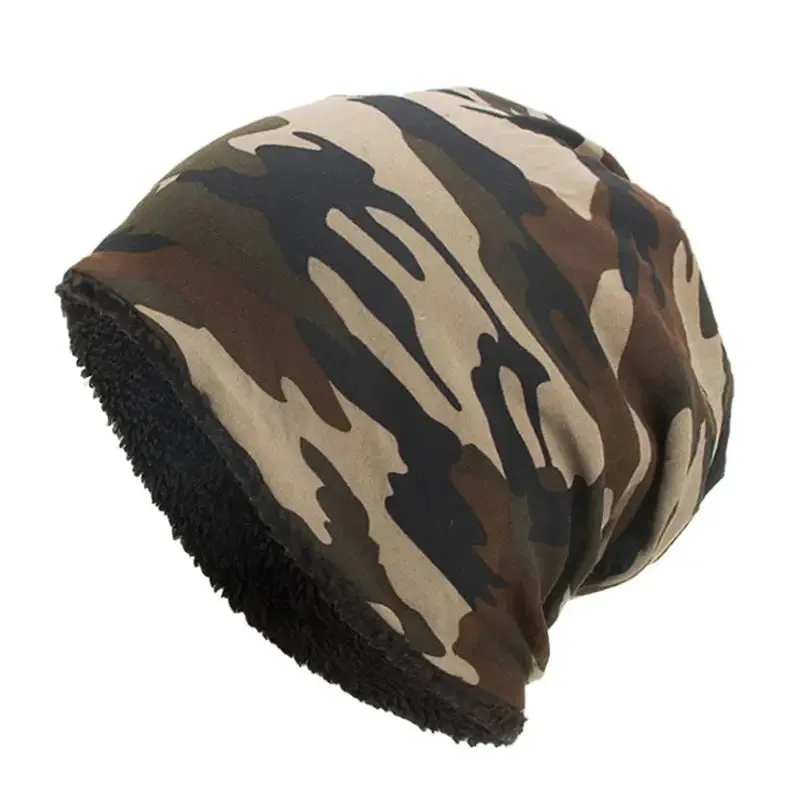 Men Women Winter Warm Cotton Baggy Beanie Hat Camouflage Print Thick Faux Fleece Lining Cold Weather Snow Ski Skull Cap