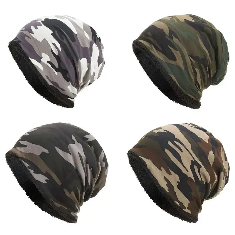 Men Women Winter Warm Cotton Baggy Beanie Hat Camouflage Print Thick Faux Fleece Lining Cold Weather Snow Ski Skull Cap