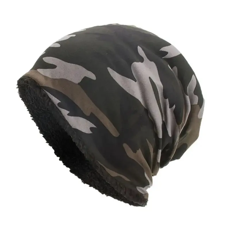 Men Women Winter Warm Cotton Baggy Beanie Hat Camouflage Print Thick Faux Fleece Lining Cold Weather Snow Ski Skull Cap