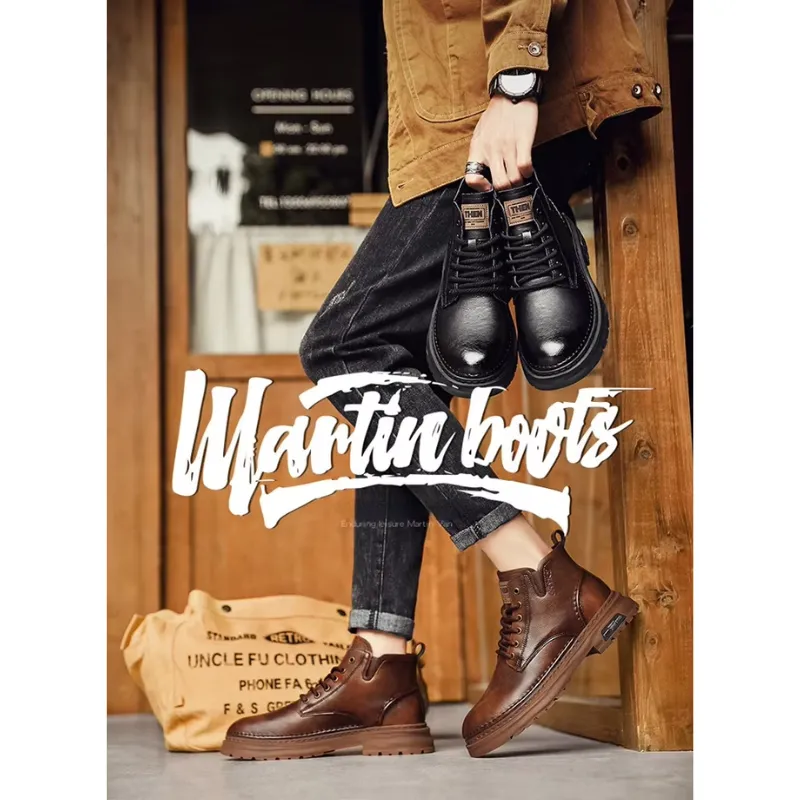 Men's Waterproof Vegan Leather Ankle Boots with Patchwork  | Perfect for All-Season Use