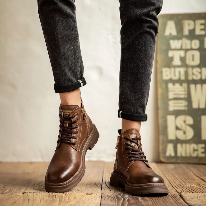 Men's Waterproof Vegan Leather Ankle Boots with Patchwork  | Perfect for All-Season Use