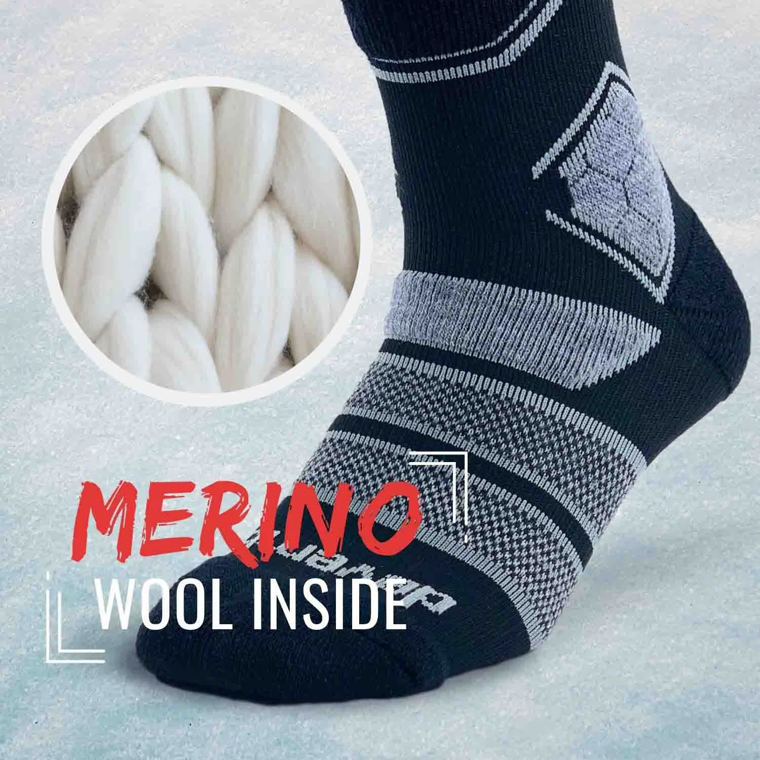 Merino Wool Ski Socks & Snowboard Socks for Kids (Black & Grey)