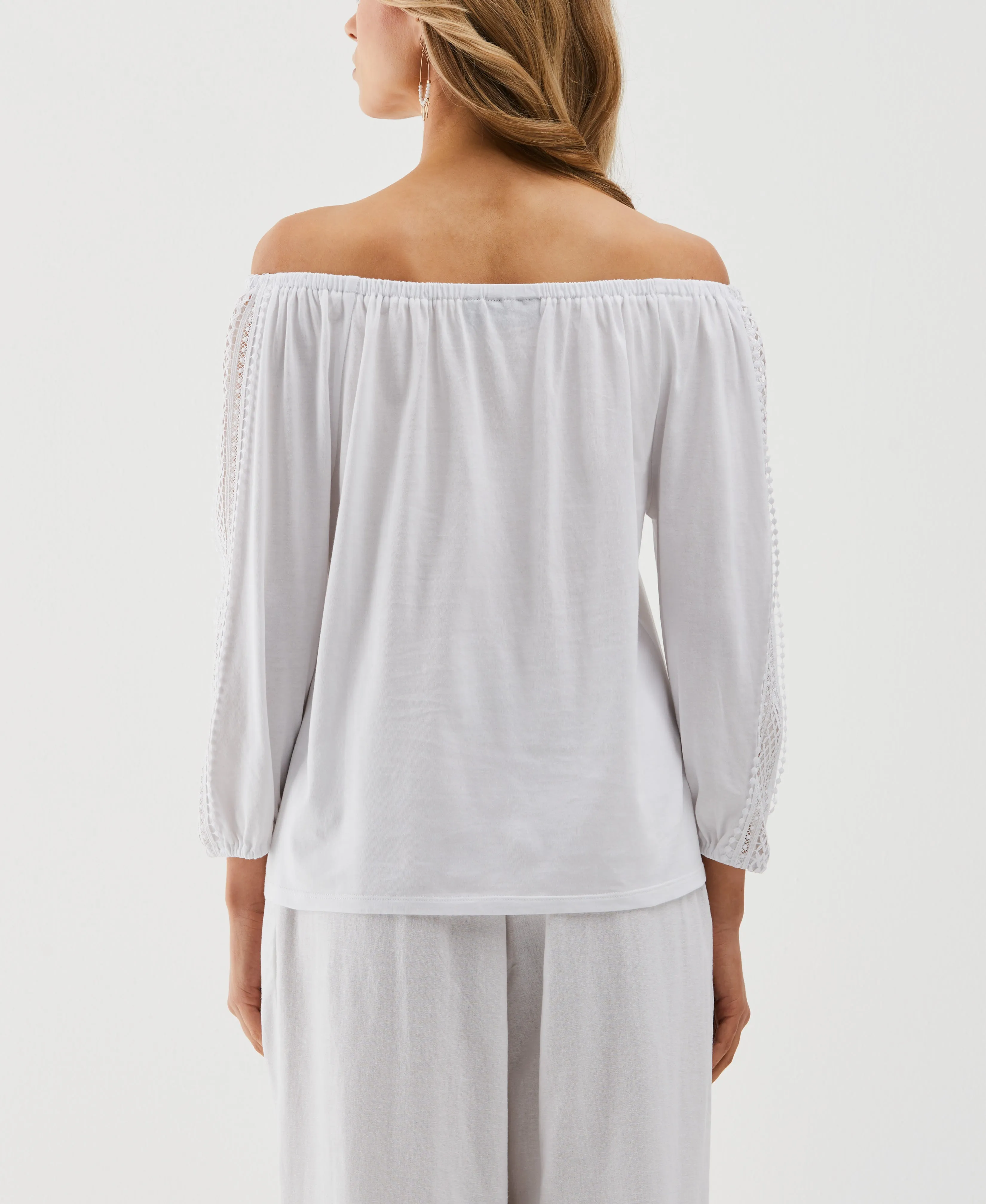 Petite Lace Trim Off the Shoulder Top