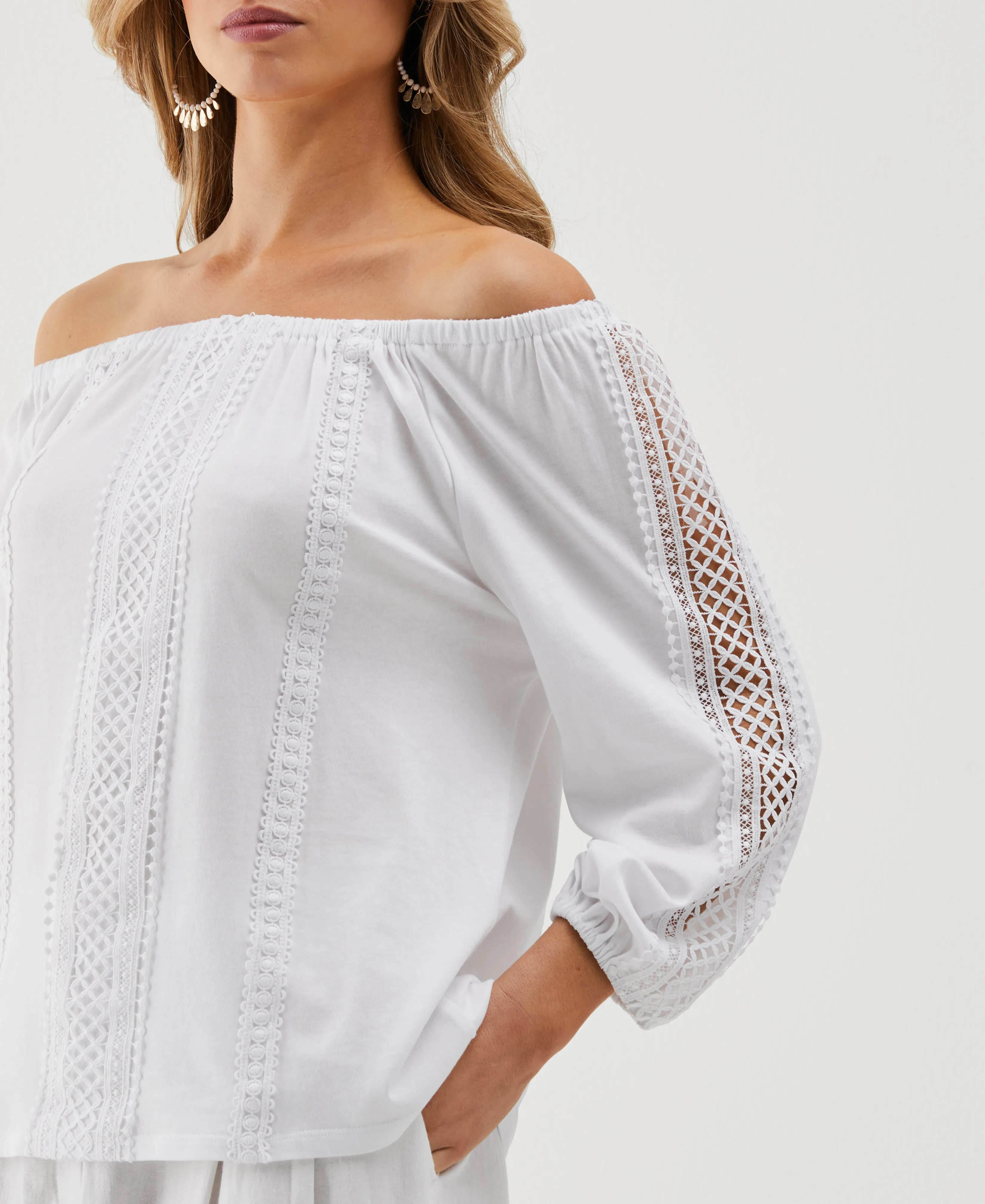 Petite Lace Trim Off the Shoulder Top