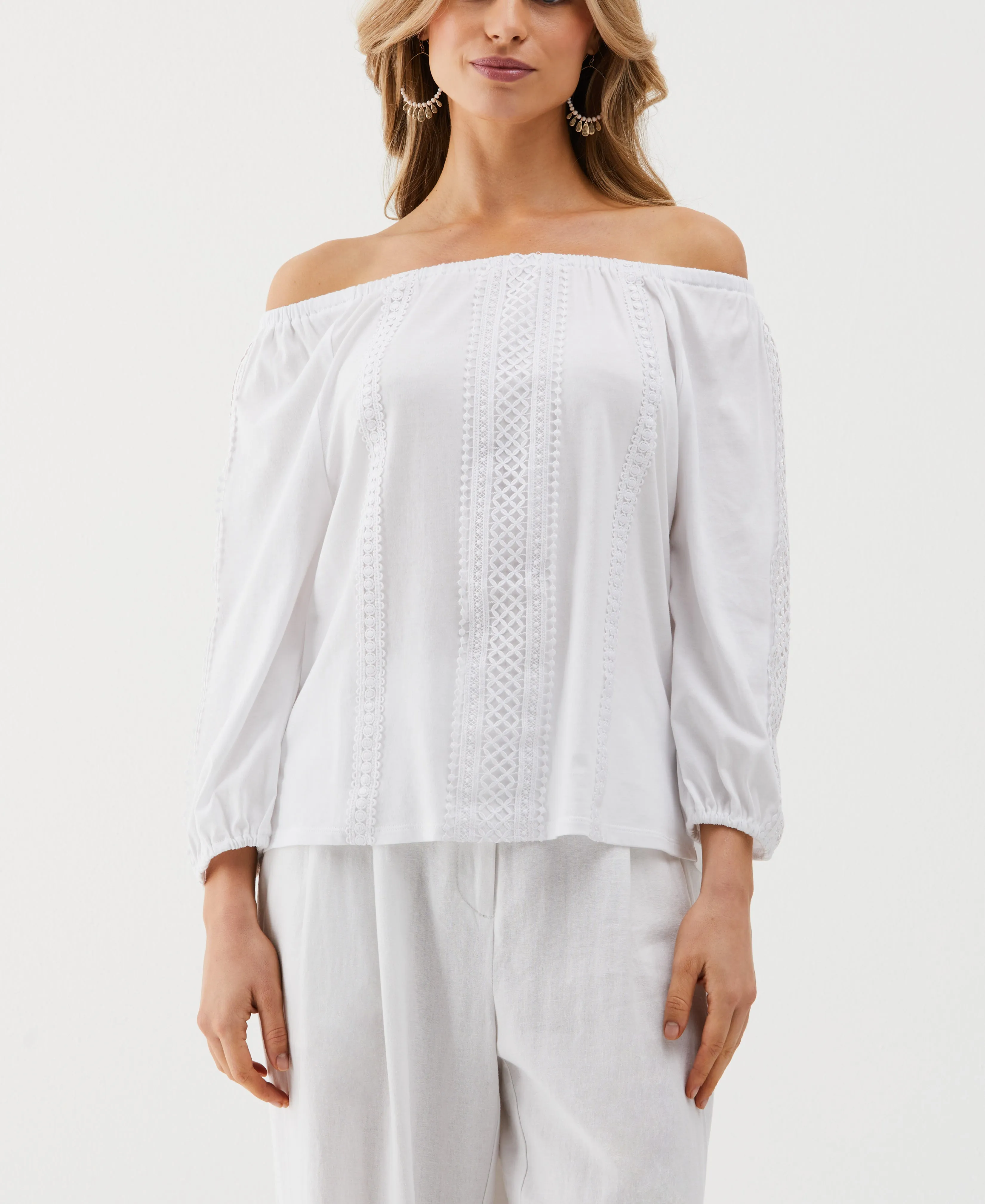 Petite Lace Trim Off the Shoulder Top