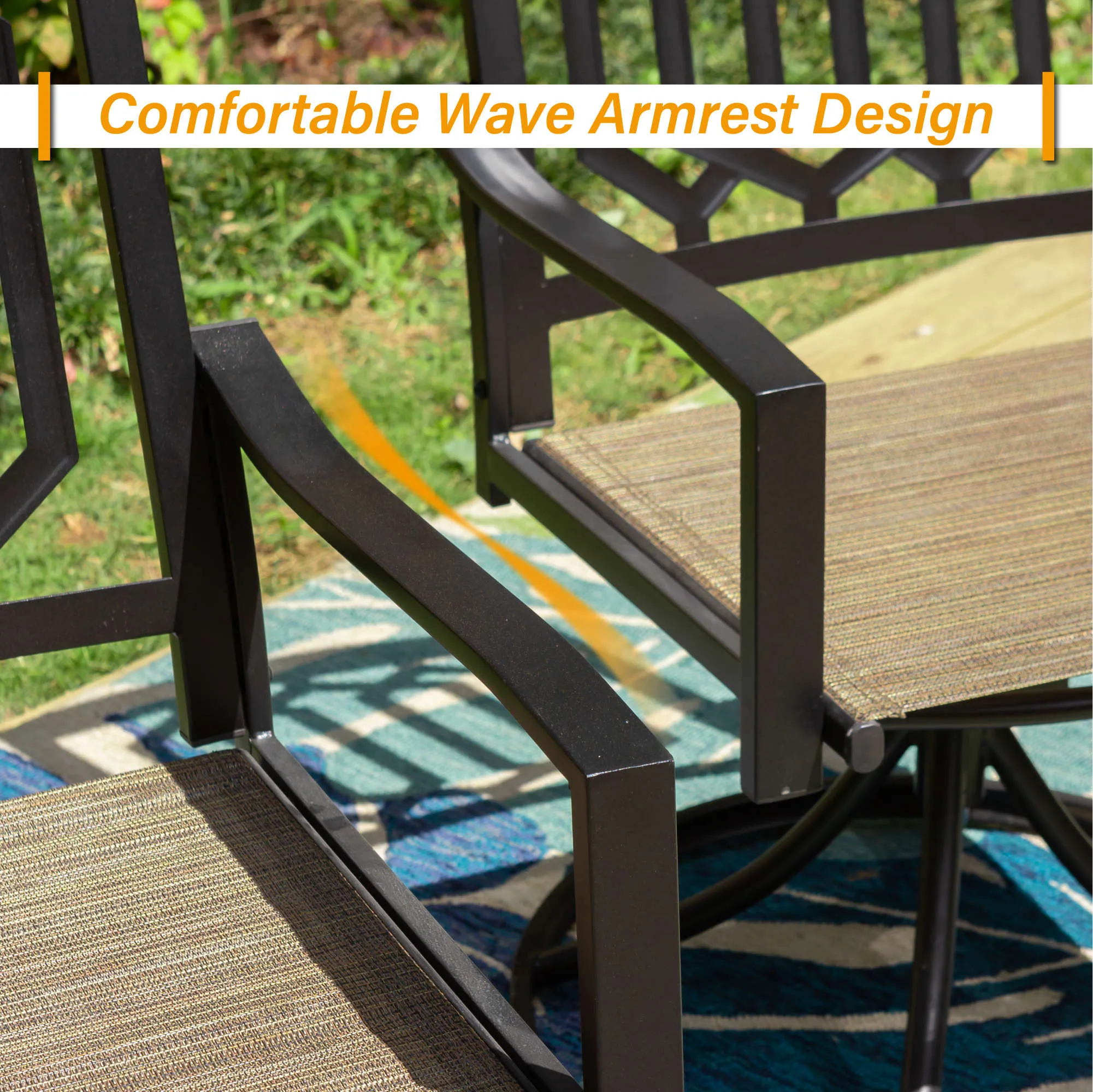 PHI VILLA Patio Outdoor Swivel Rocker Steel Dining Chair