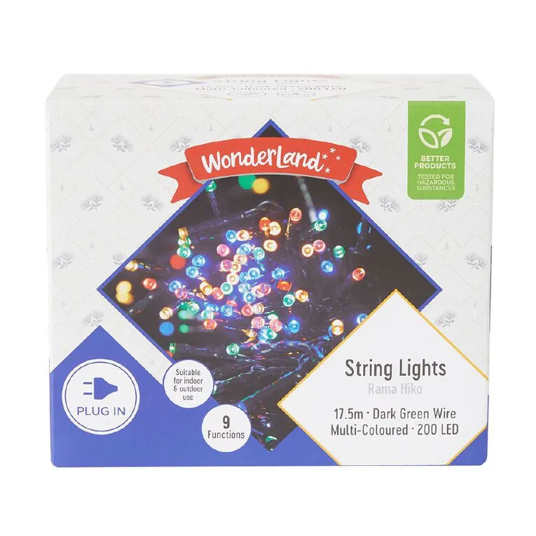 Plug-In String 200 LED Lights 17.5m