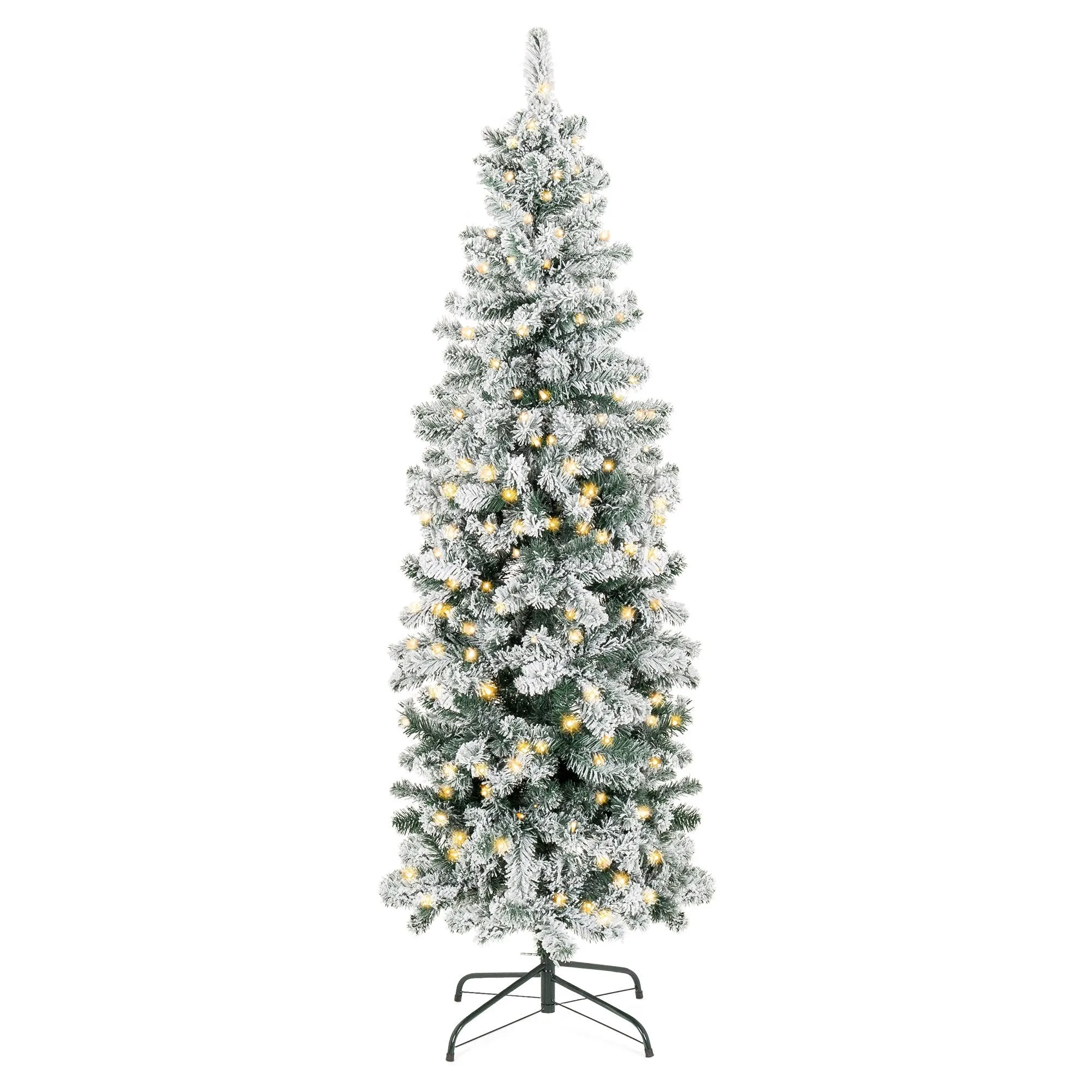 Pre-Lit Snow Flocked Artificial Pencil Christmas Tree