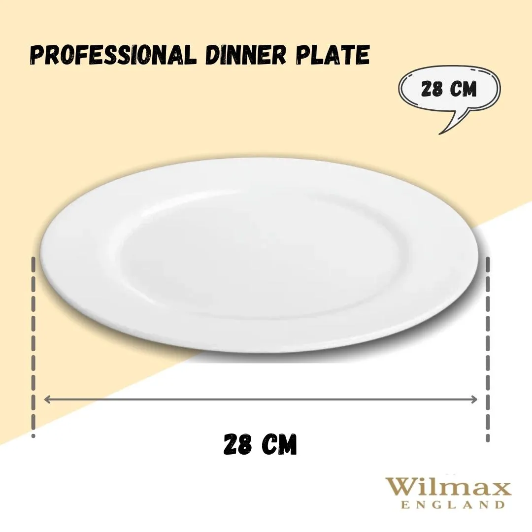 Professional Rolled Rim White Dinner Plate 11" inch | 28 Cm