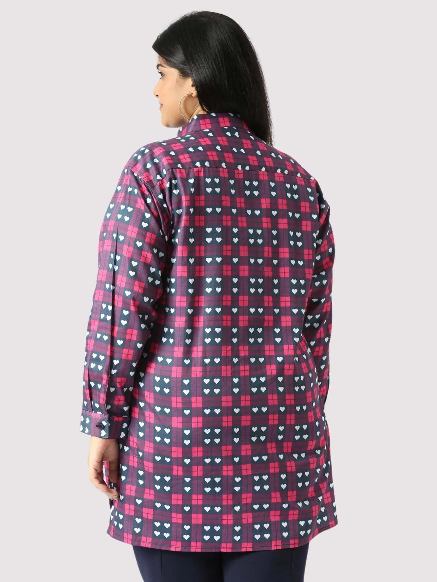 Purple Heart Digital Printed Women's Plus Size Long Shirt