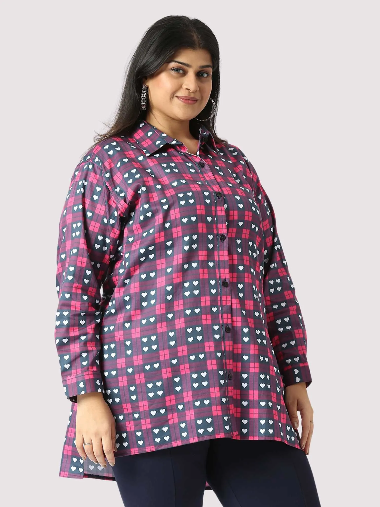 Purple Heart Digital Printed Women's Plus Size Long Shirt