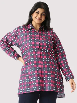 Purple Heart Digital Printed Women's Plus Size Long Shirt