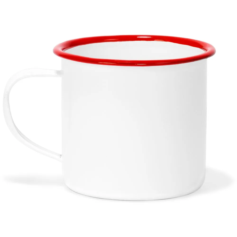 Red Co. Set of 6 Enamelware Metal Medium Classic 12 Oz Round Coffee and Tea Mug with Handle, Solid White/Colored Rim