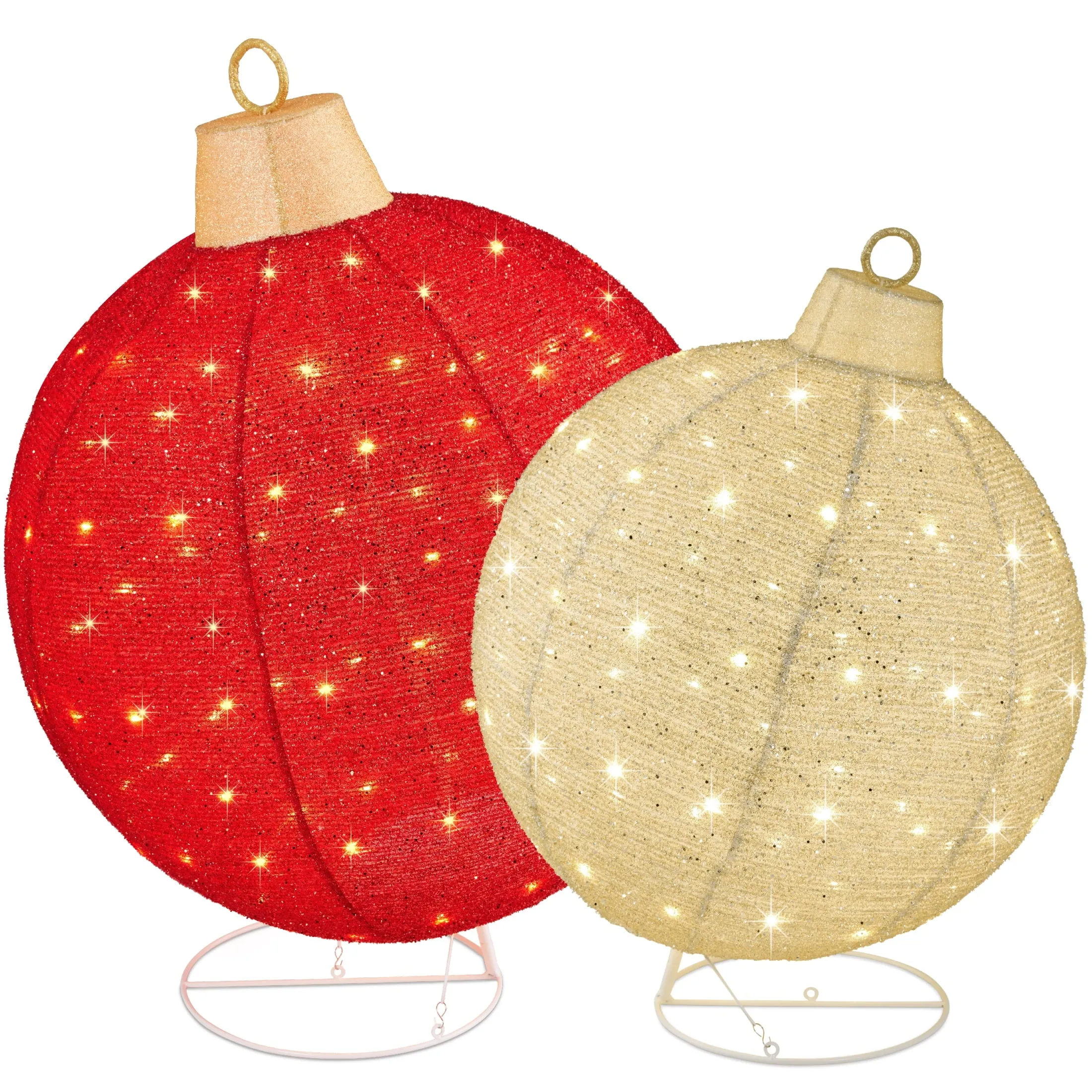 relaxed 2pc Lighted Pop-Up Christmas Ornaments Outdoor Holiday Decoration w/ 180 LED Lights - Red/Green Red/Gold