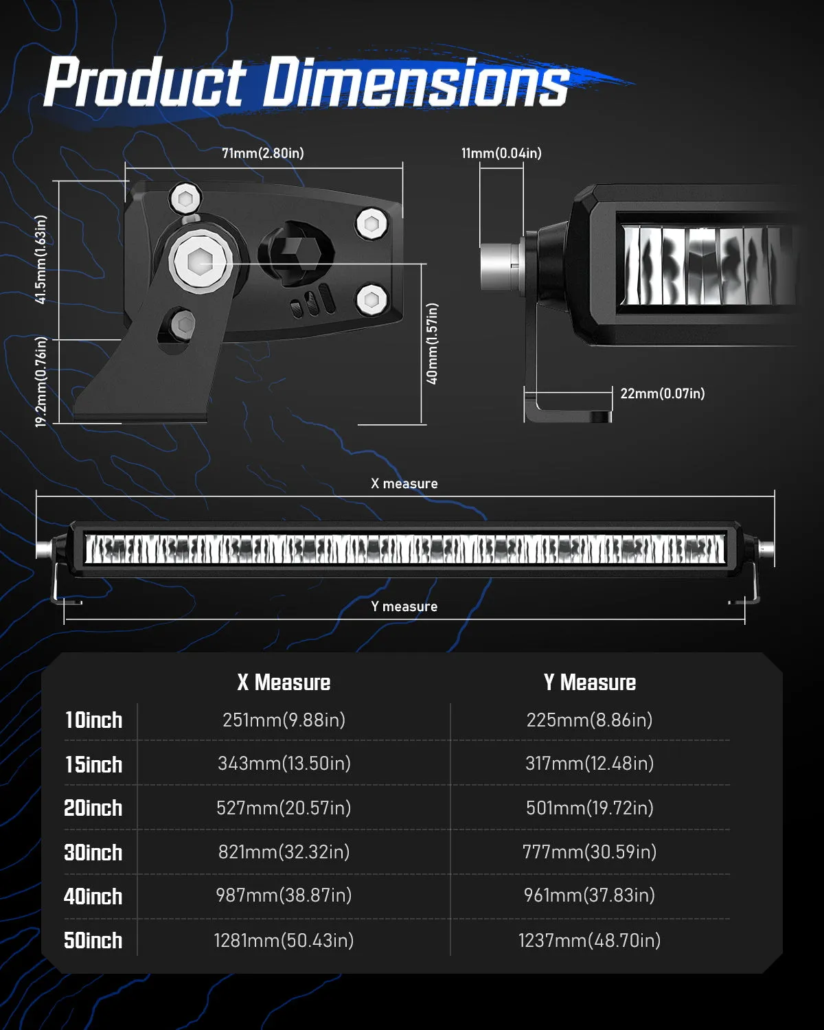 Rock Series 12 Inch Single Row LED Off-Road Light Bar High Power with Bracket