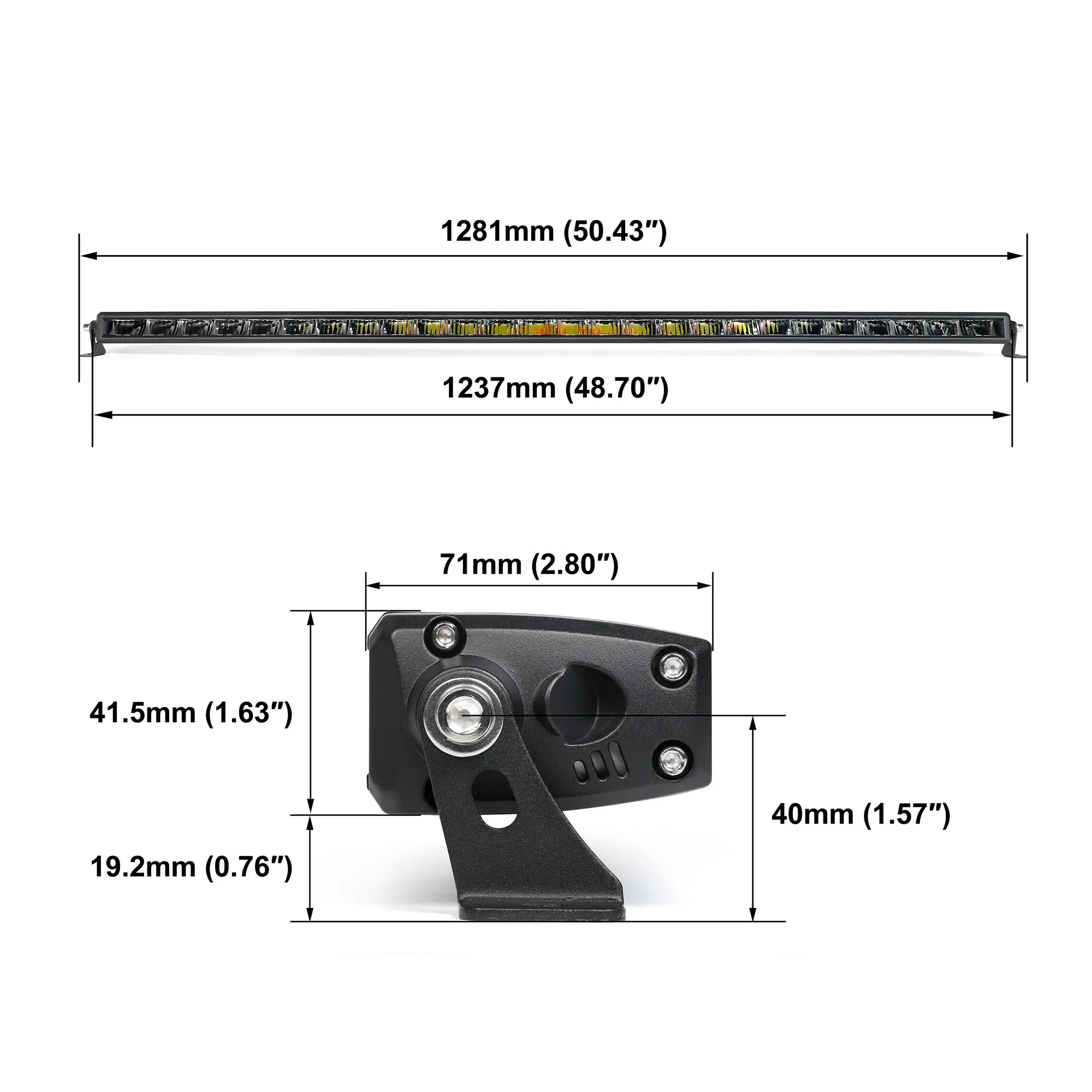 Rock Series 8-52 Inch Single Row Dual Beam LED Off-Road Light Bar White and Amber