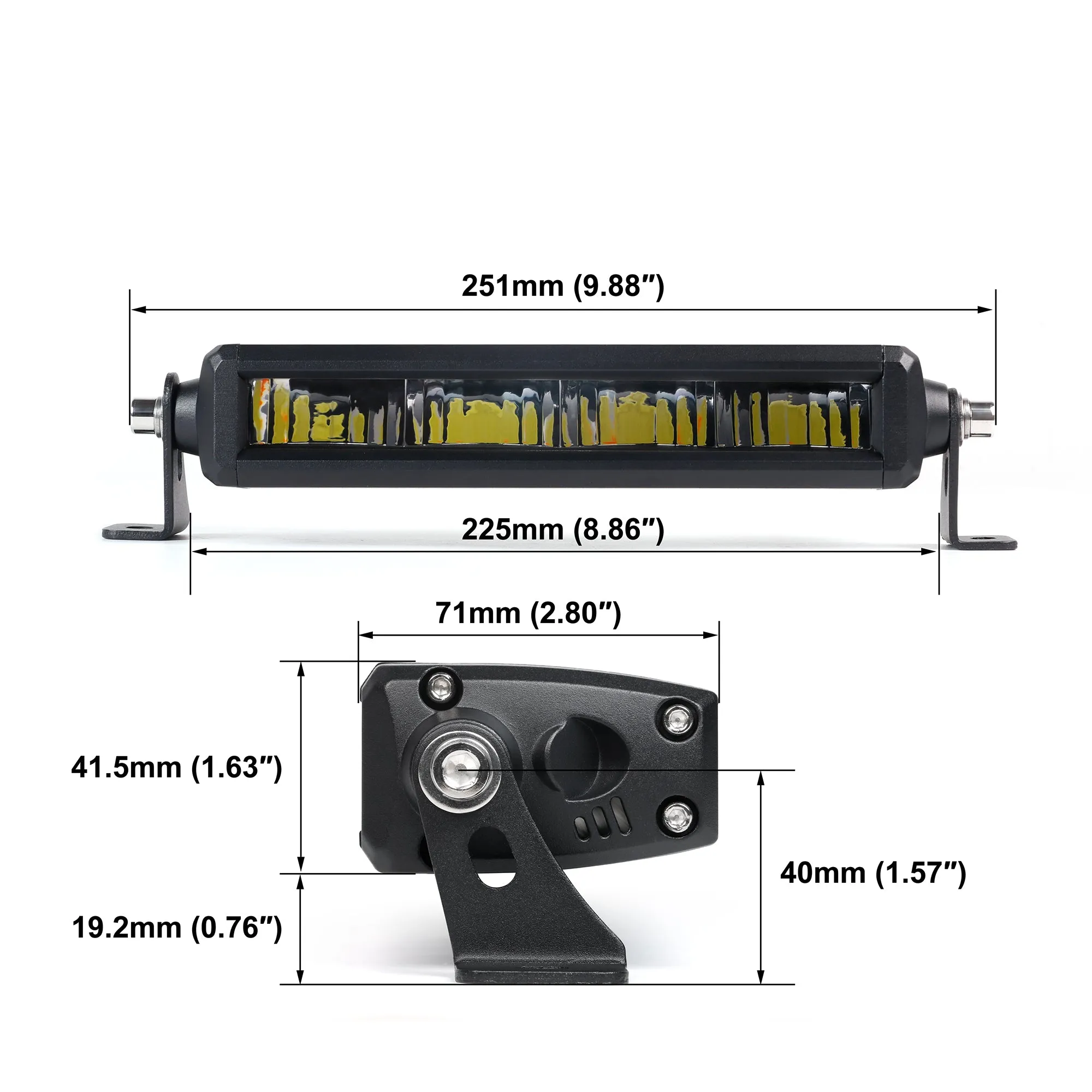 Rock Series 8-52 Inch Single Row Dual Beam LED Off-Road Light Bar White and Amber