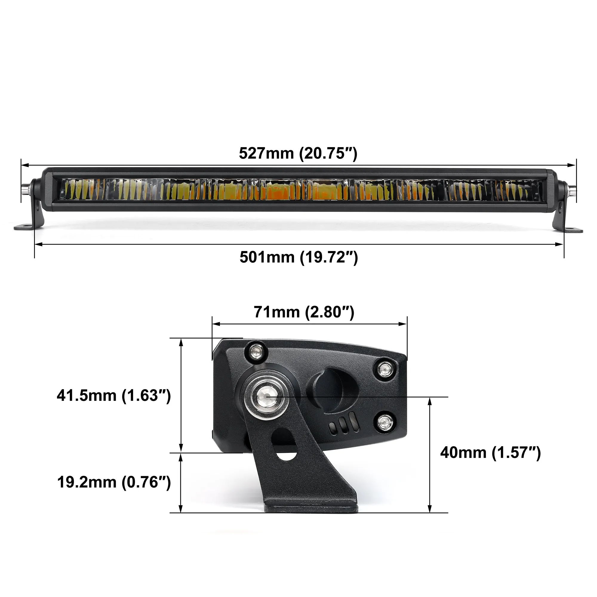 Rock Series 8-52 Inch Single Row Dual Beam LED Off-Road Light Bar White and Amber