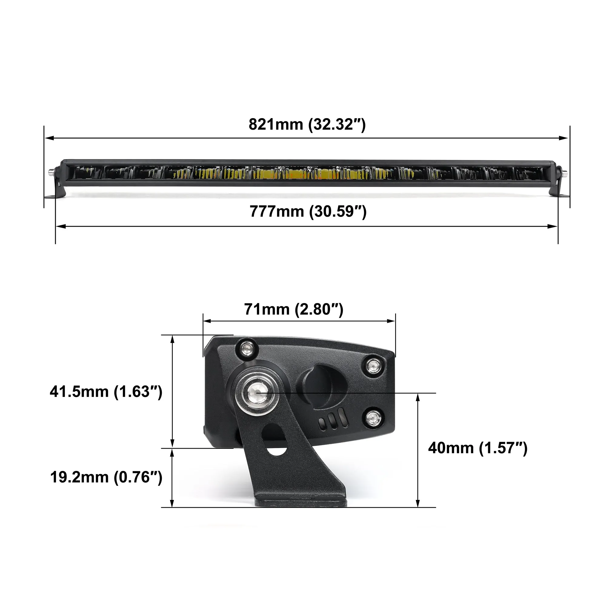 Rock Series 8-52 Inch Single Row Dual Beam LED Off-Road Light Bar White and Amber