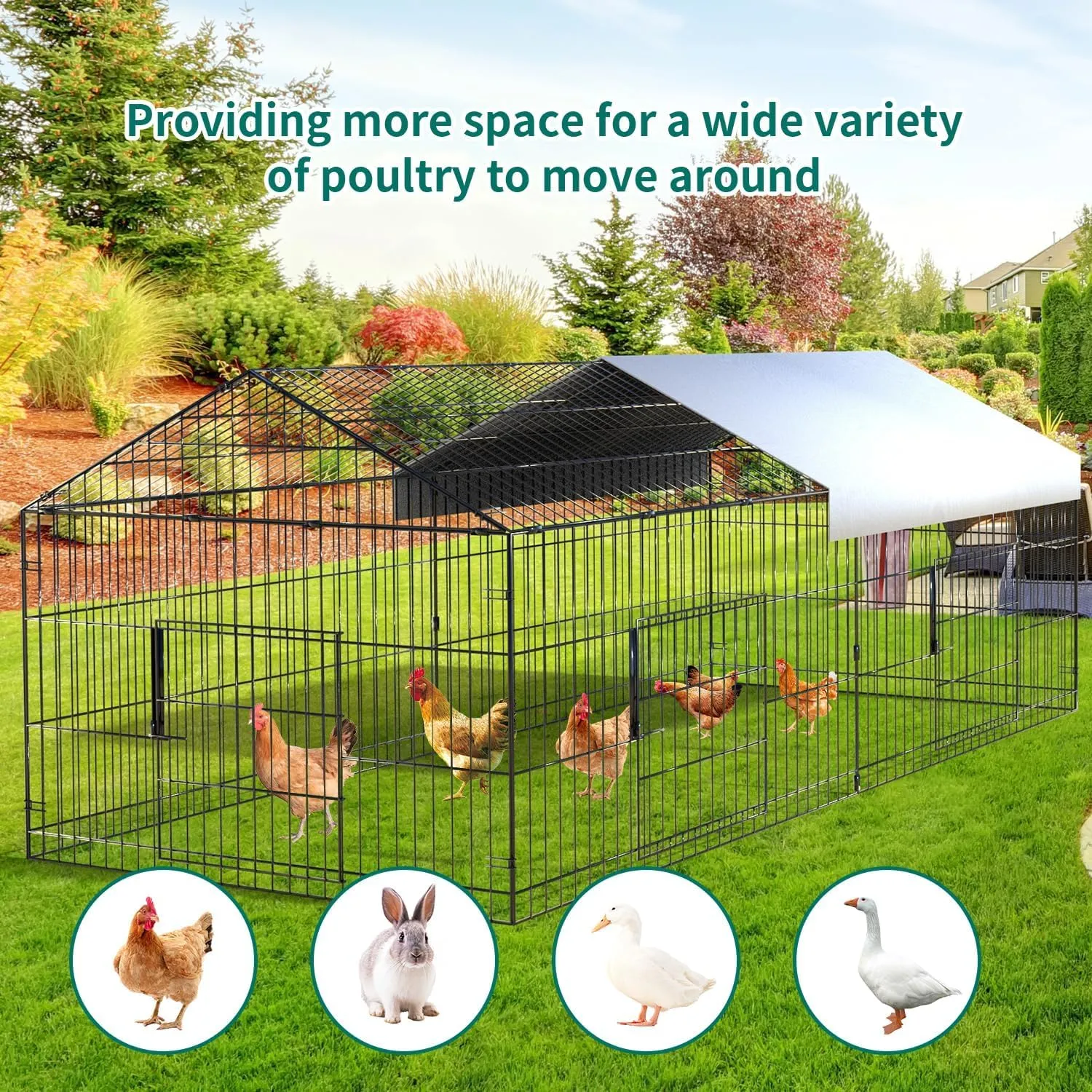 SANNWSG Large Metal Chicken Coop Walk-in Poultry Cage Chicken Run Pen Dog Kennel Duck House with Waterproof and Anti-Ultraviolet Cover for Outdoor Farm Use