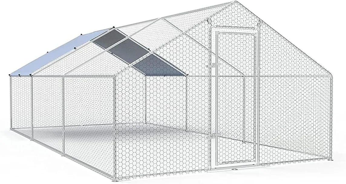 SANNWSG Large Metal Chicken Coop Walk-in Poultry Cage Chicken Run Pen Dog Kennel Duck House with Waterproof and Anti-Ultraviolet Cover for Outdoor Farm Use