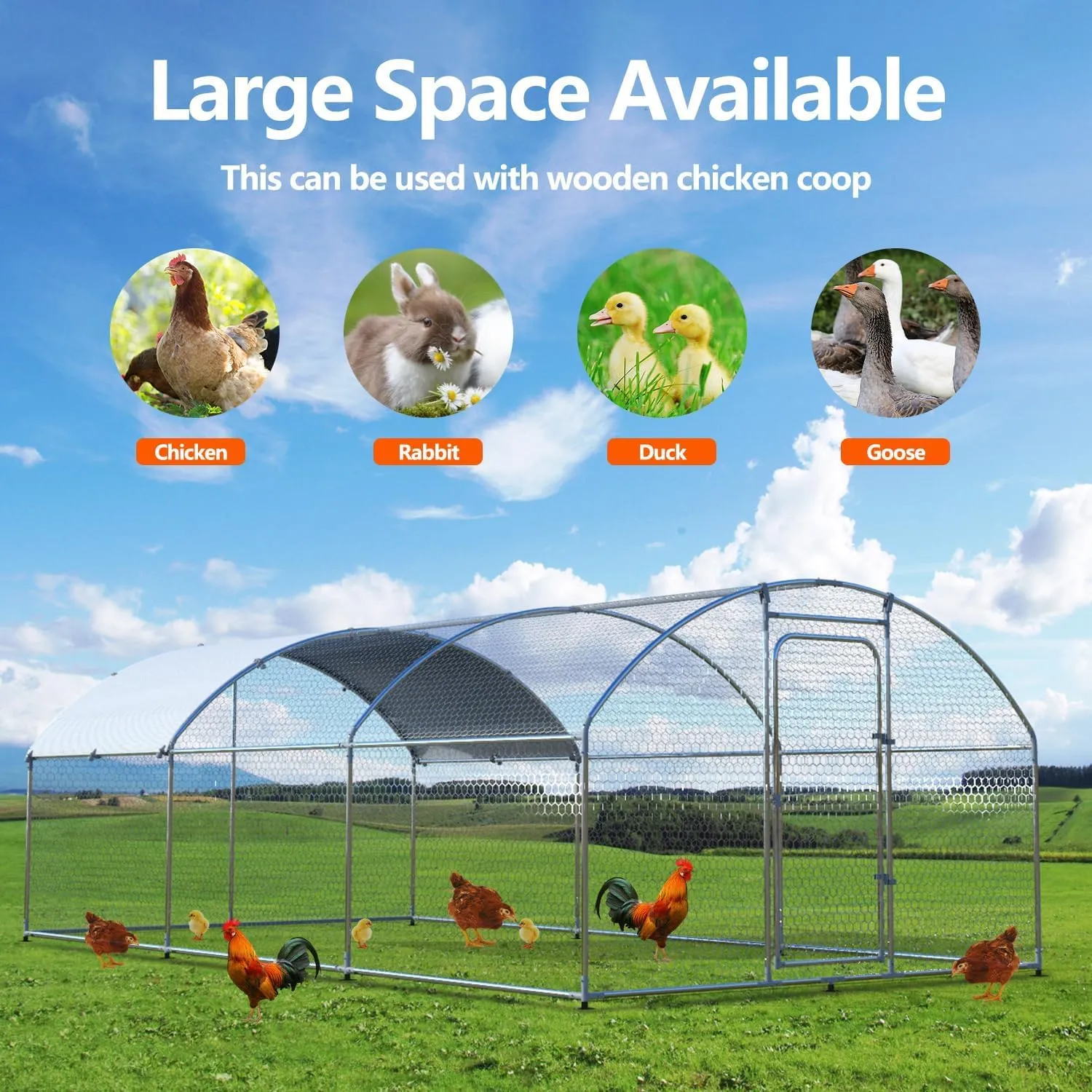 SANNWSG Large Metal Chicken Coop Walk-in Poultry Cage Chicken Run Pen Dog Kennel Duck House with Waterproof and Anti-Ultraviolet Cover for Outdoor Farm Use