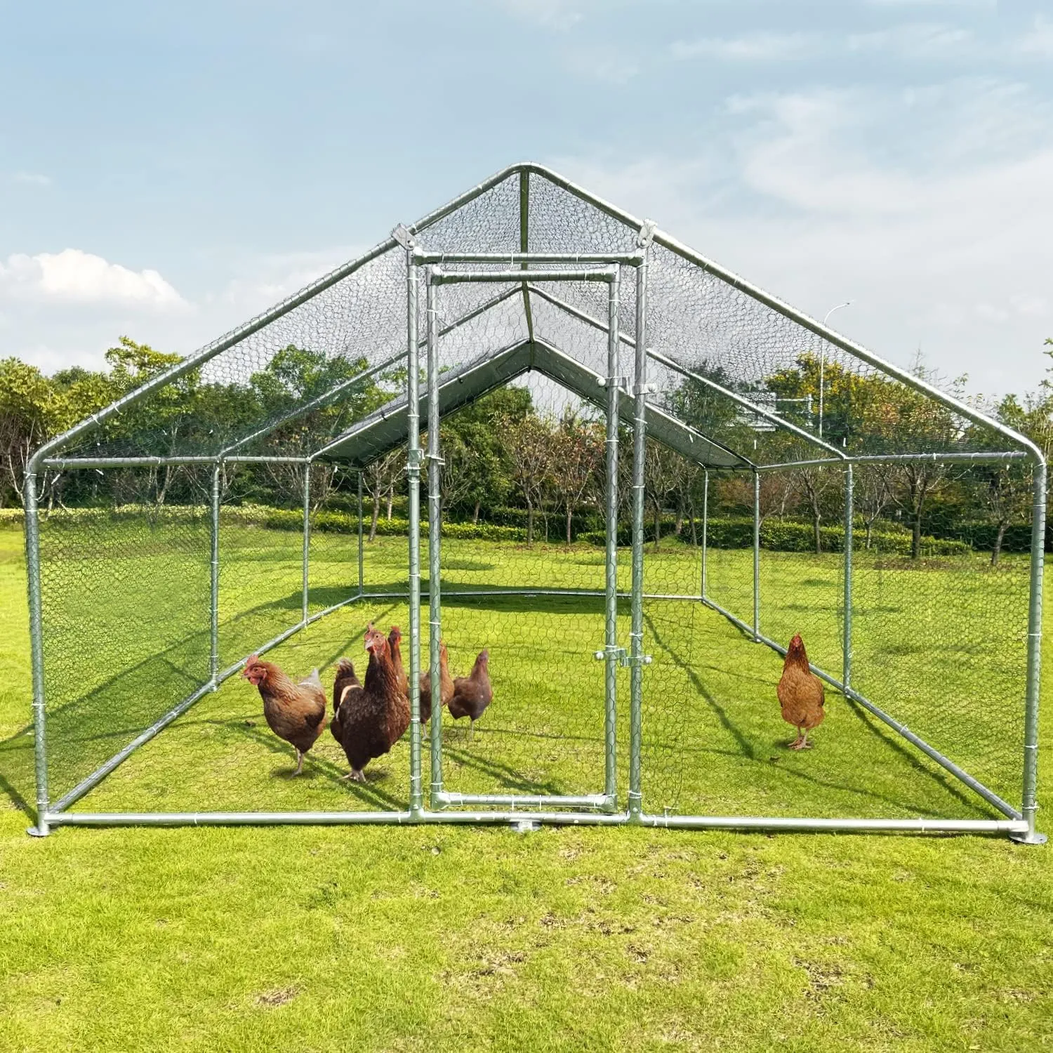 SANNWSG Large Metal Chicken Coop Walk-in Poultry Cage Chicken Run Pen Dog Kennel Duck House with Waterproof and Anti-Ultraviolet Cover for Outdoor Farm Use