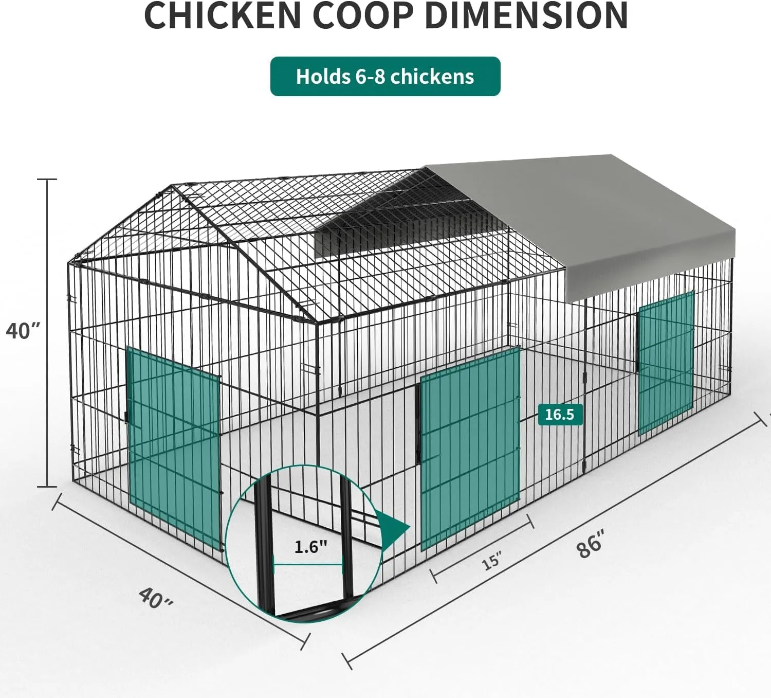 SANNWSG Large Metal Chicken Coop Walk-in Poultry Cage Chicken Run Pen Dog Kennel Duck House with Waterproof and Anti-Ultraviolet Cover for Outdoor Farm Use