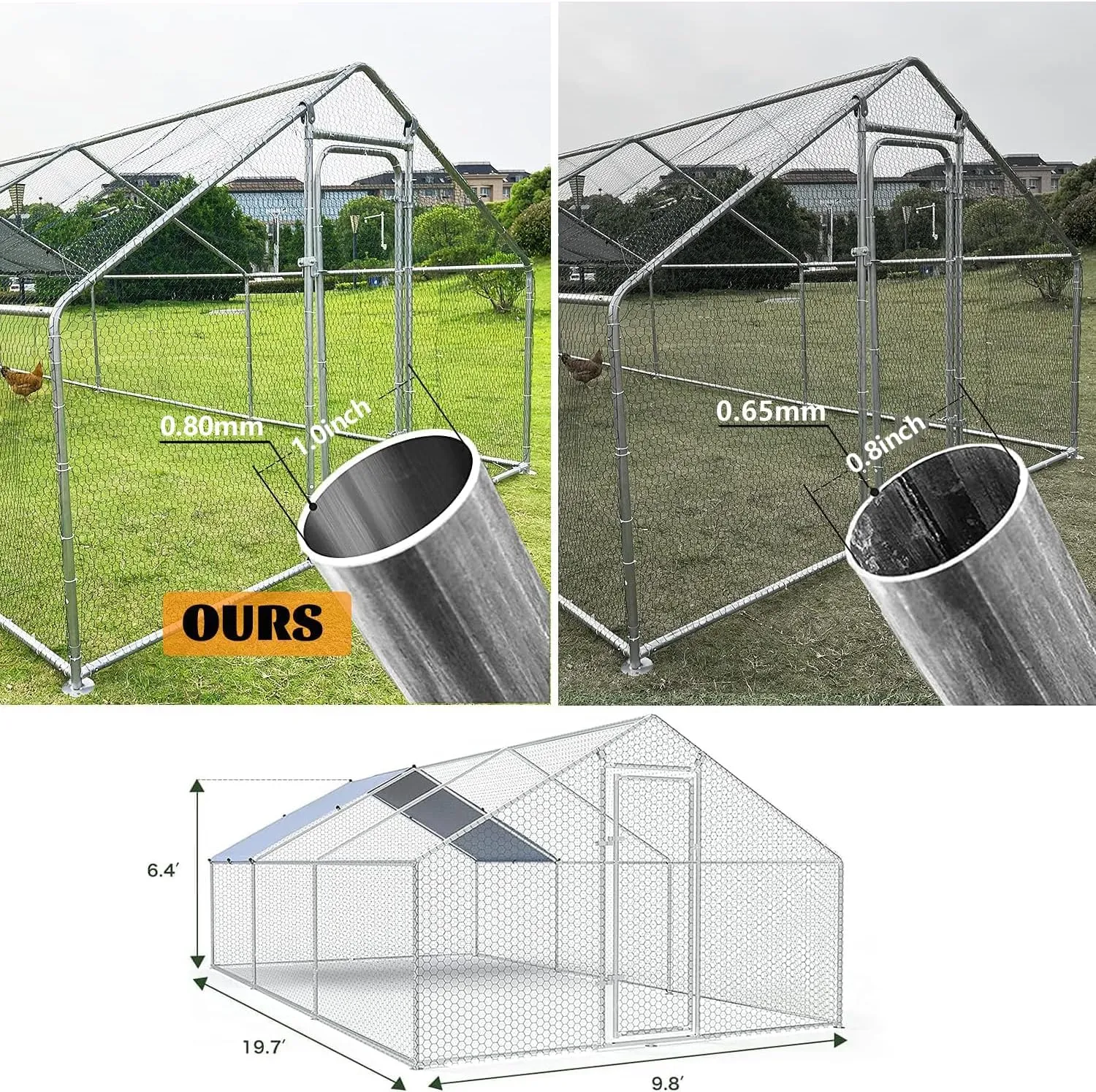 SANNWSG Large Metal Chicken Coop Walk-in Poultry Cage Chicken Run Pen Dog Kennel Duck House with Waterproof and Anti-Ultraviolet Cover for Outdoor Farm Use