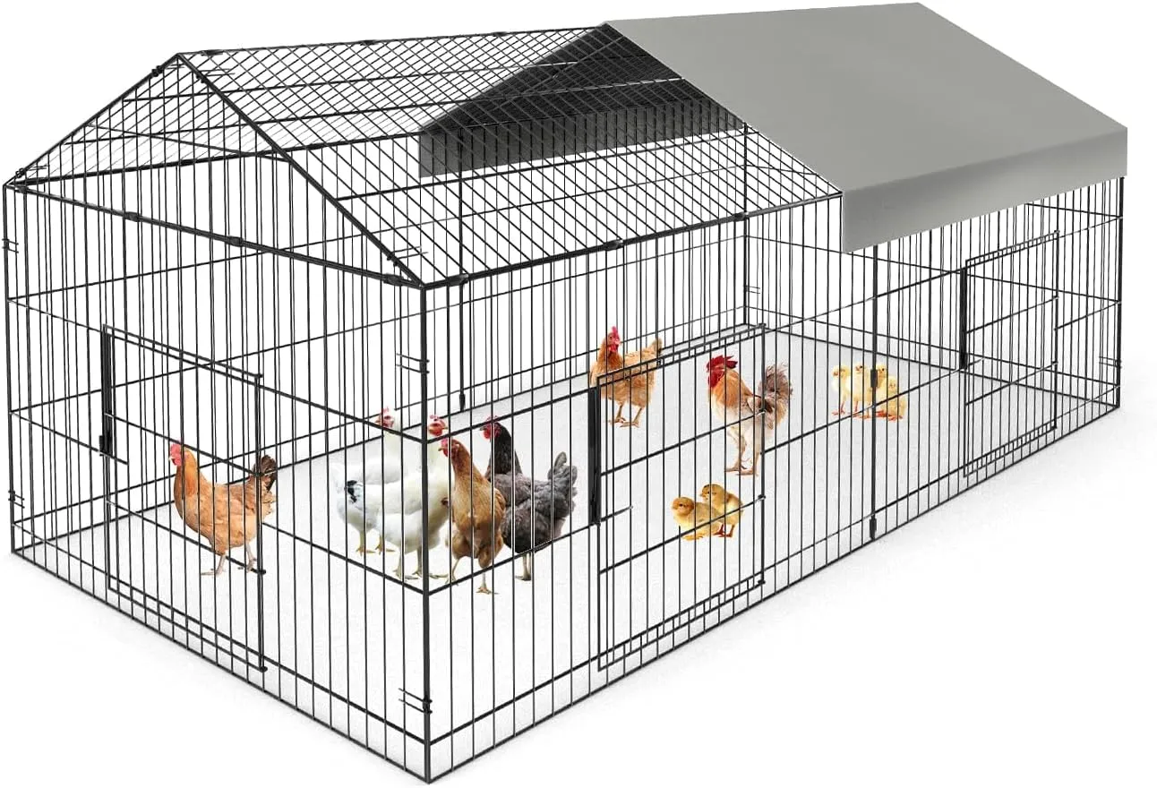 SANNWSG Large Metal Chicken Coop Walk-in Poultry Cage Chicken Run Pen Dog Kennel Duck House with Waterproof and Anti-Ultraviolet Cover for Outdoor Farm Use