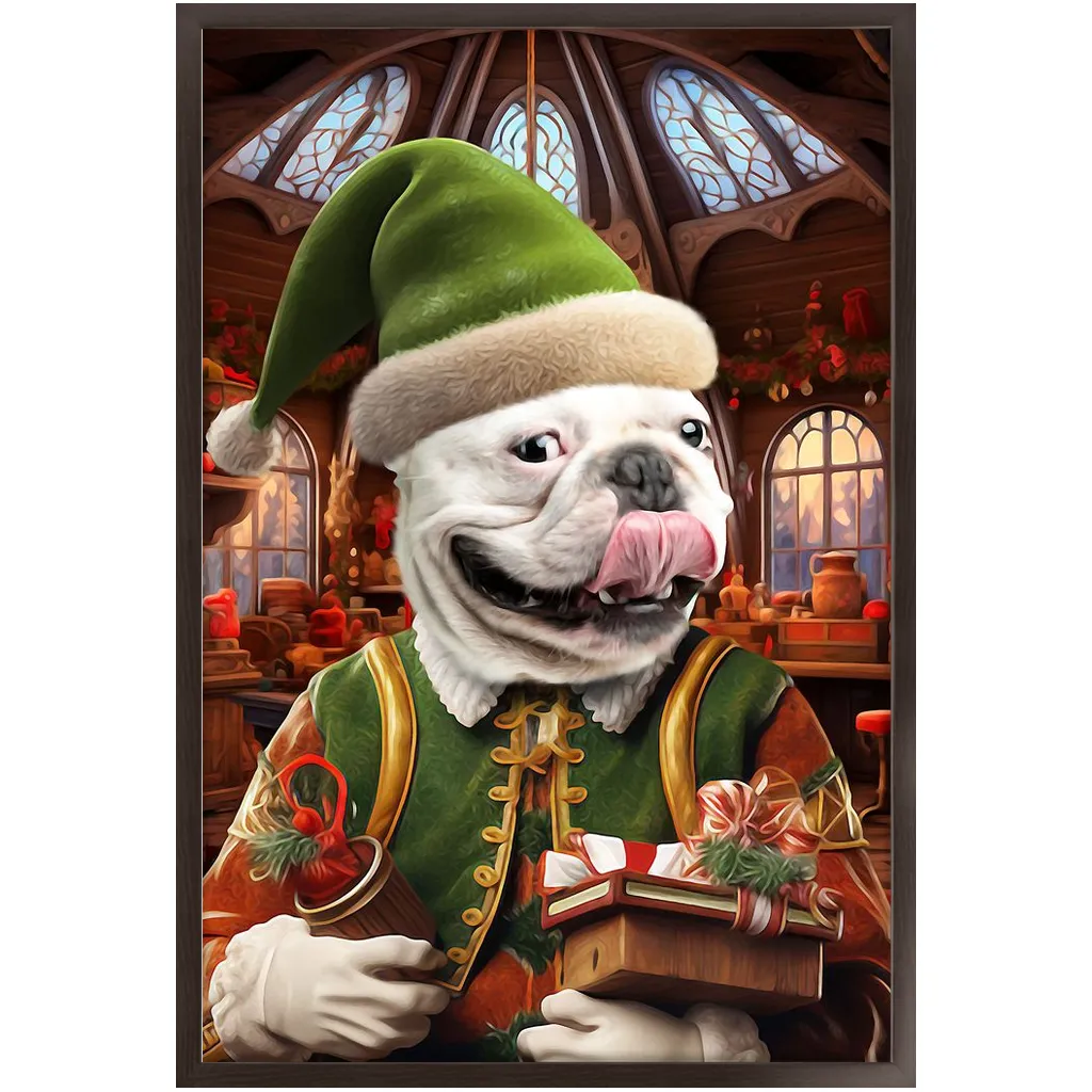 SANTA'S LITTLE HELPER 2 - Christmas Elf Inspired Custom Pet Portrait Framed Satin Paper Print