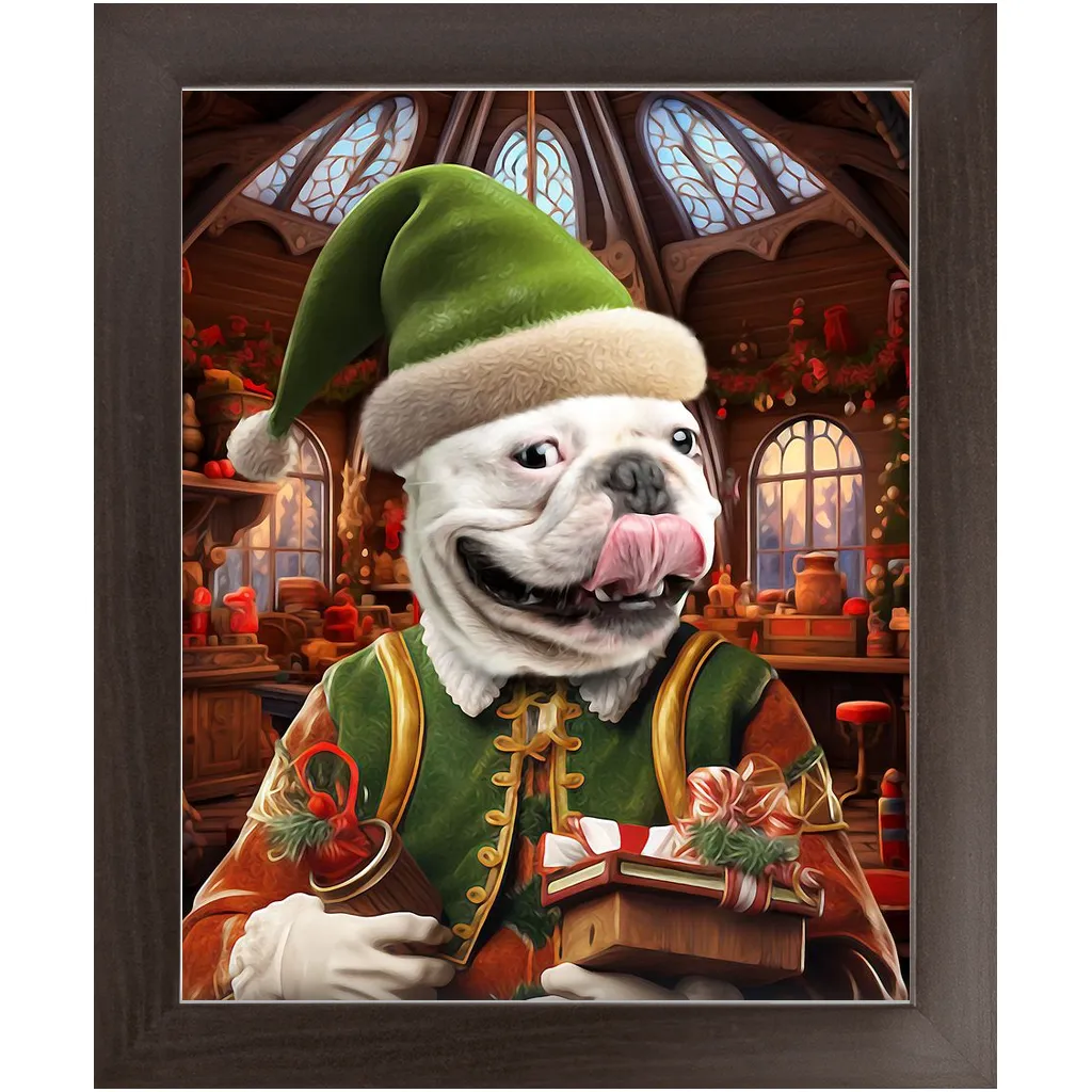 SANTA'S LITTLE HELPER 2 - Christmas Elf Inspired Custom Pet Portrait Framed Satin Paper Print