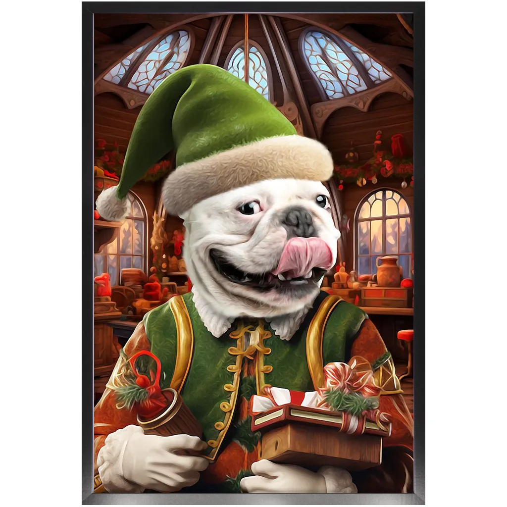 SANTA'S LITTLE HELPER 2 - Christmas Elf Inspired Custom Pet Portrait Framed Satin Paper Print